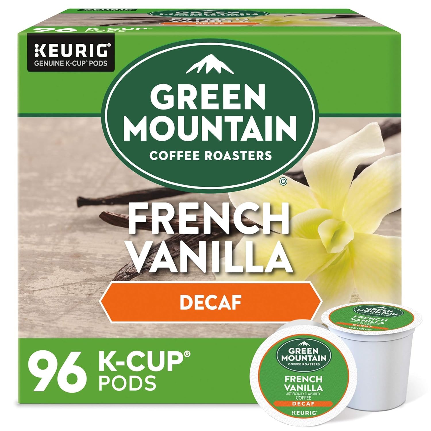 image:imageGreen Mountain Coffee Roasters Hazelnut Decaf SingleServe Keurig KCup Pods Flavored Light Roast Coffee Pods 96 CountFrench Vanilla