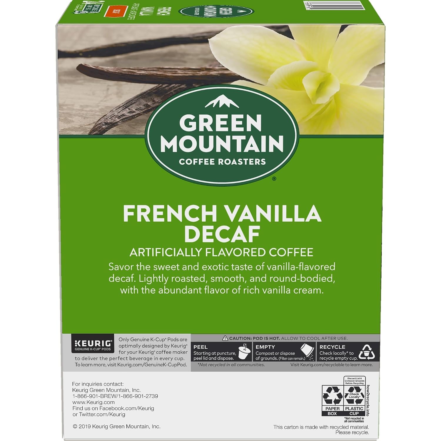 image:imageGreen Mountain Coffee Roasters Hazelnut Decaf SingleServe Keurig KCup Pods Flavored Light Roast Coffee Pods 96 CountFrench Vanilla