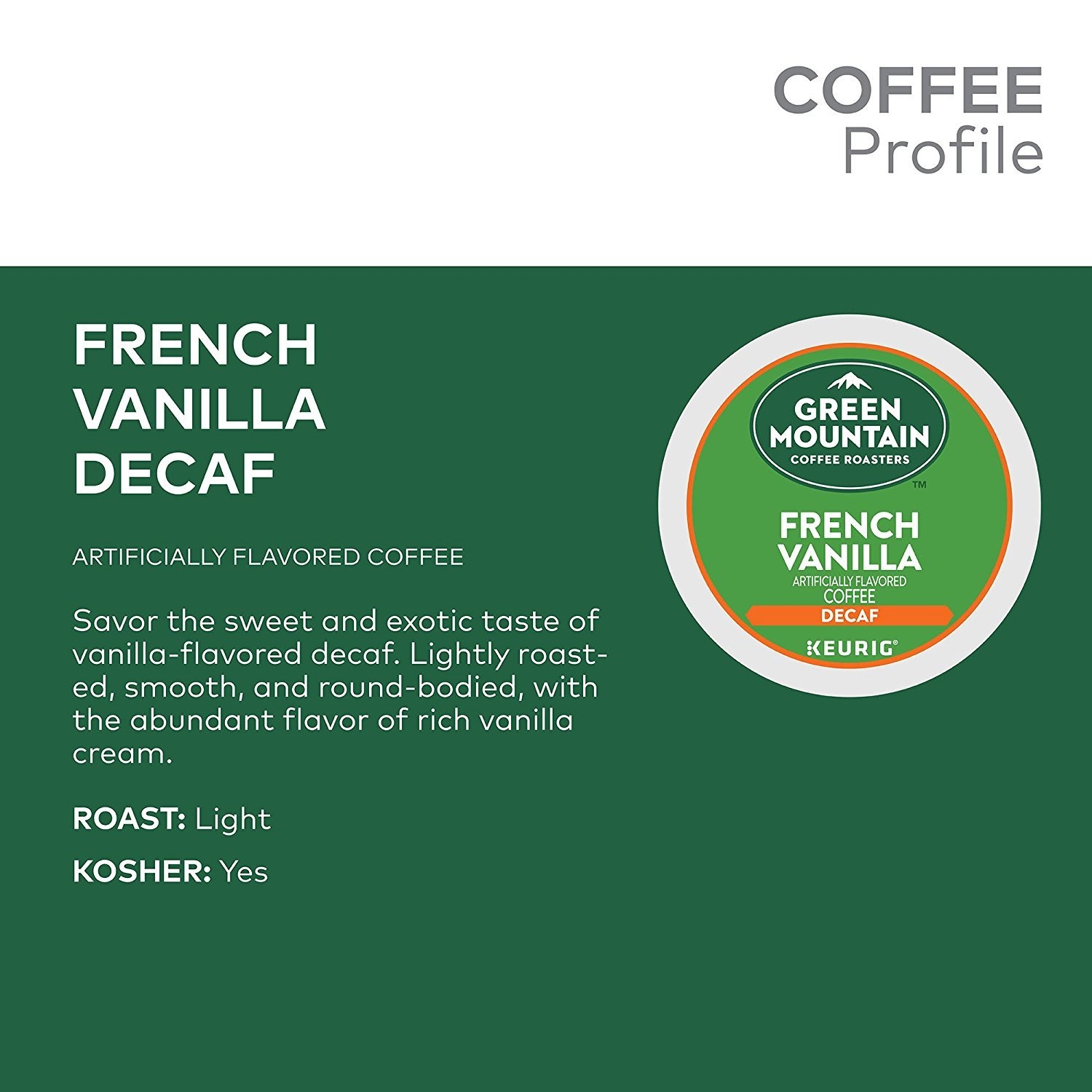 image:imageGreen Mountain Coffee Roasters Hazelnut Decaf SingleServe Keurig KCup Pods Flavored Light Roast Coffee Pods 96 CountFrench Vanilla