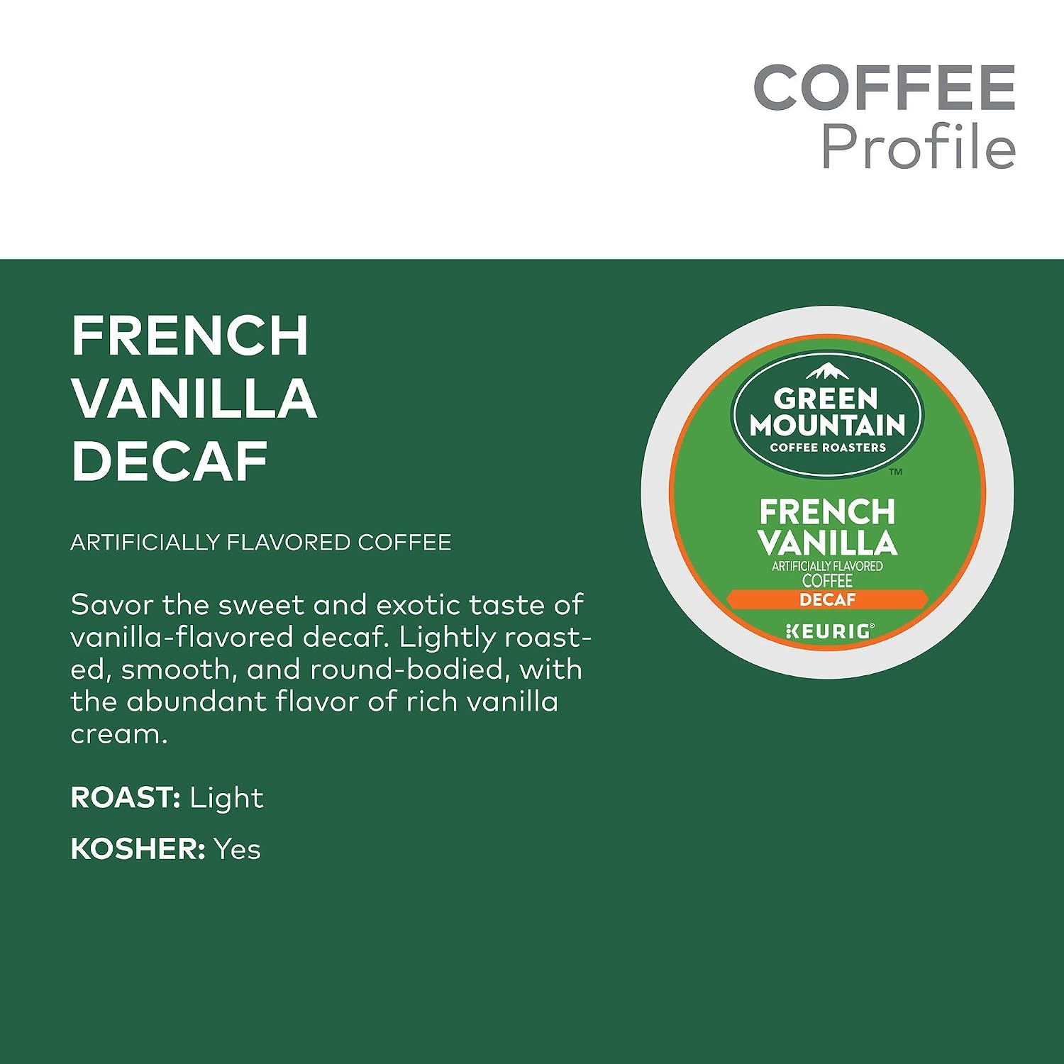 image:imageGreen Mountain Coffee Roasters Hazelnut Decaf SingleServe Keurig KCup Pods Flavored Light Roast Coffee Pods 96 CountFrench Vanilla