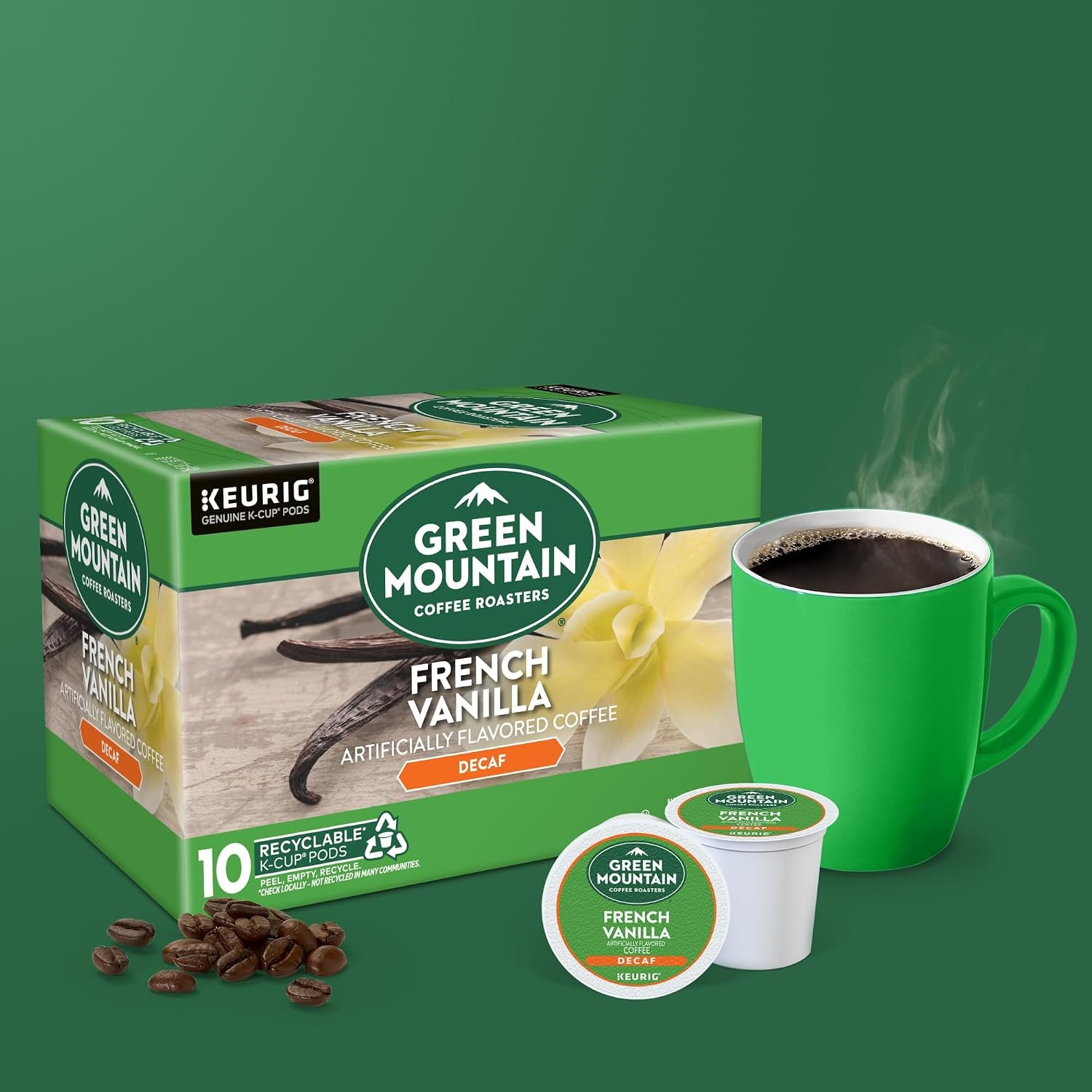 image:imageGreen Mountain Coffee Roasters Hazelnut Decaf SingleServe Keurig KCup Pods Flavored Light Roast Coffee Pods 96 CountFrench Vanilla
