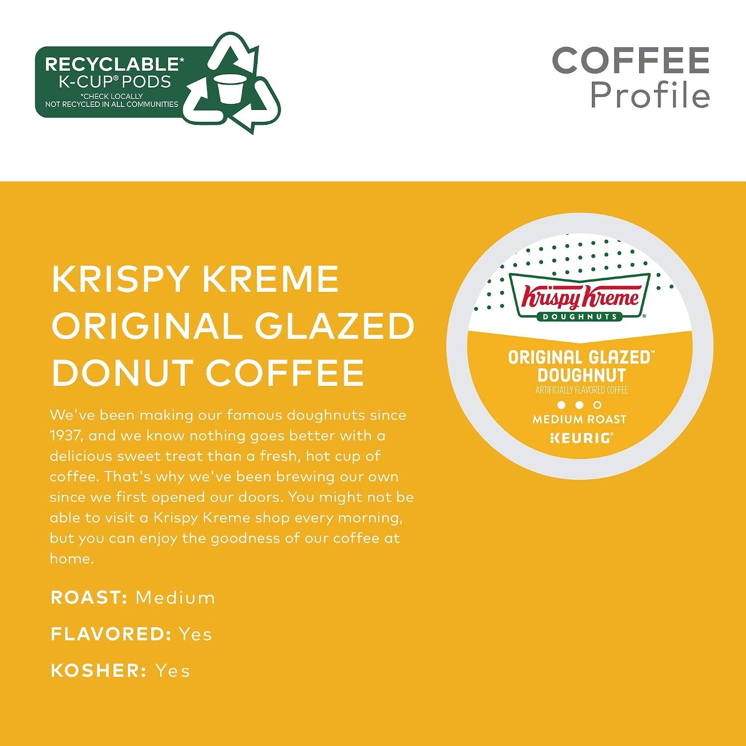 image:imageKrispy Kreme Classic Coffee Keurig Single Serve KCup Pods Medium Roast 96 CountOriginal Glazed Doughnut