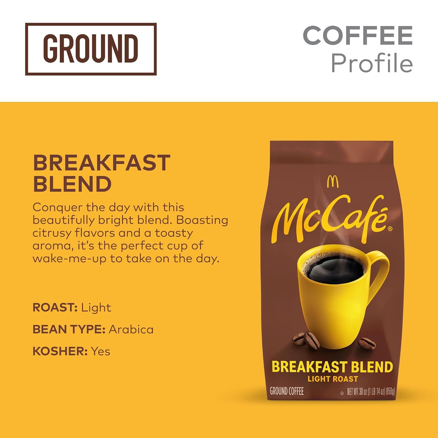 image:imageMcCafe Colombian Ground Coffee MediumDark Roast Mild Fruity Flavors Premium Quality Responsibly Sourced Kosher Certified 22oz BagBreakfast Blend