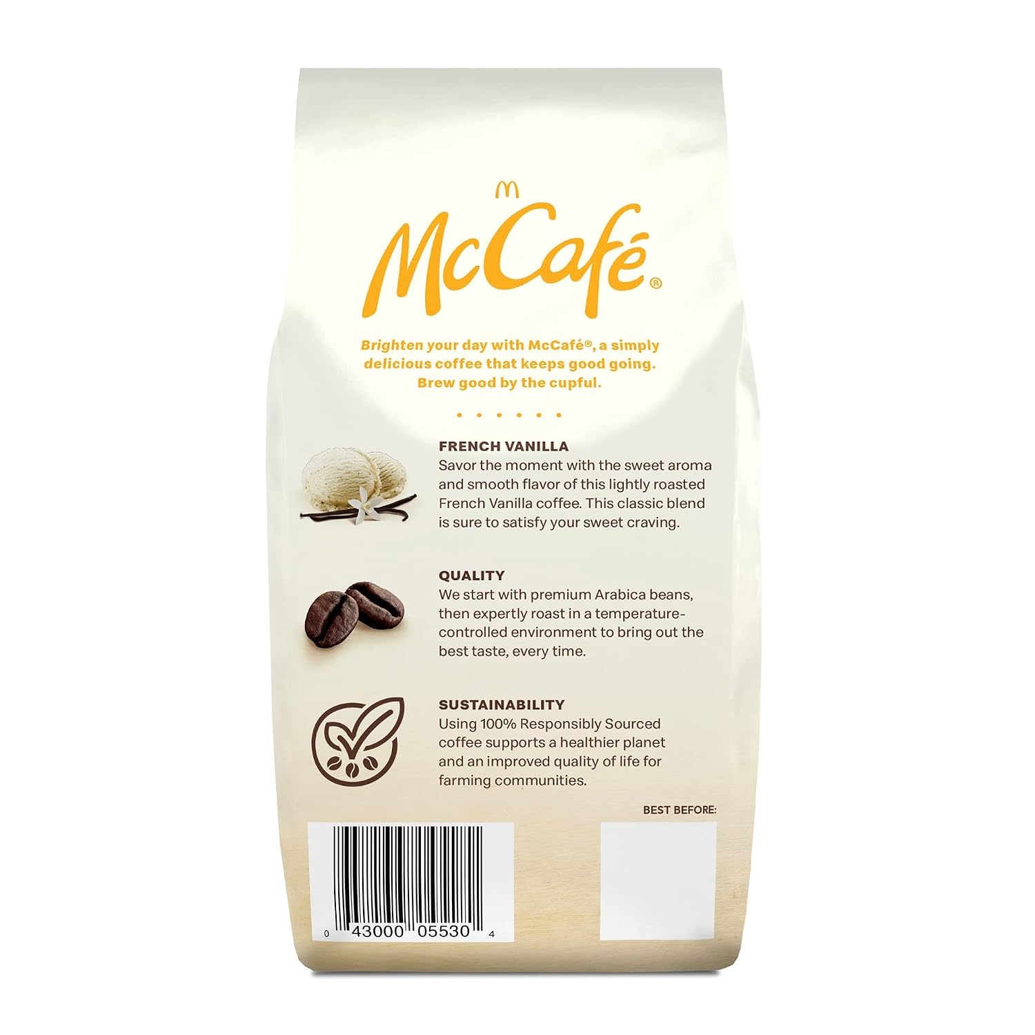 image:imageMcCafe Colombian Ground Coffee MediumDark Roast Mild Fruity Flavors Premium Quality Responsibly Sourced Kosher Certified 22oz BagFrench Vanilla