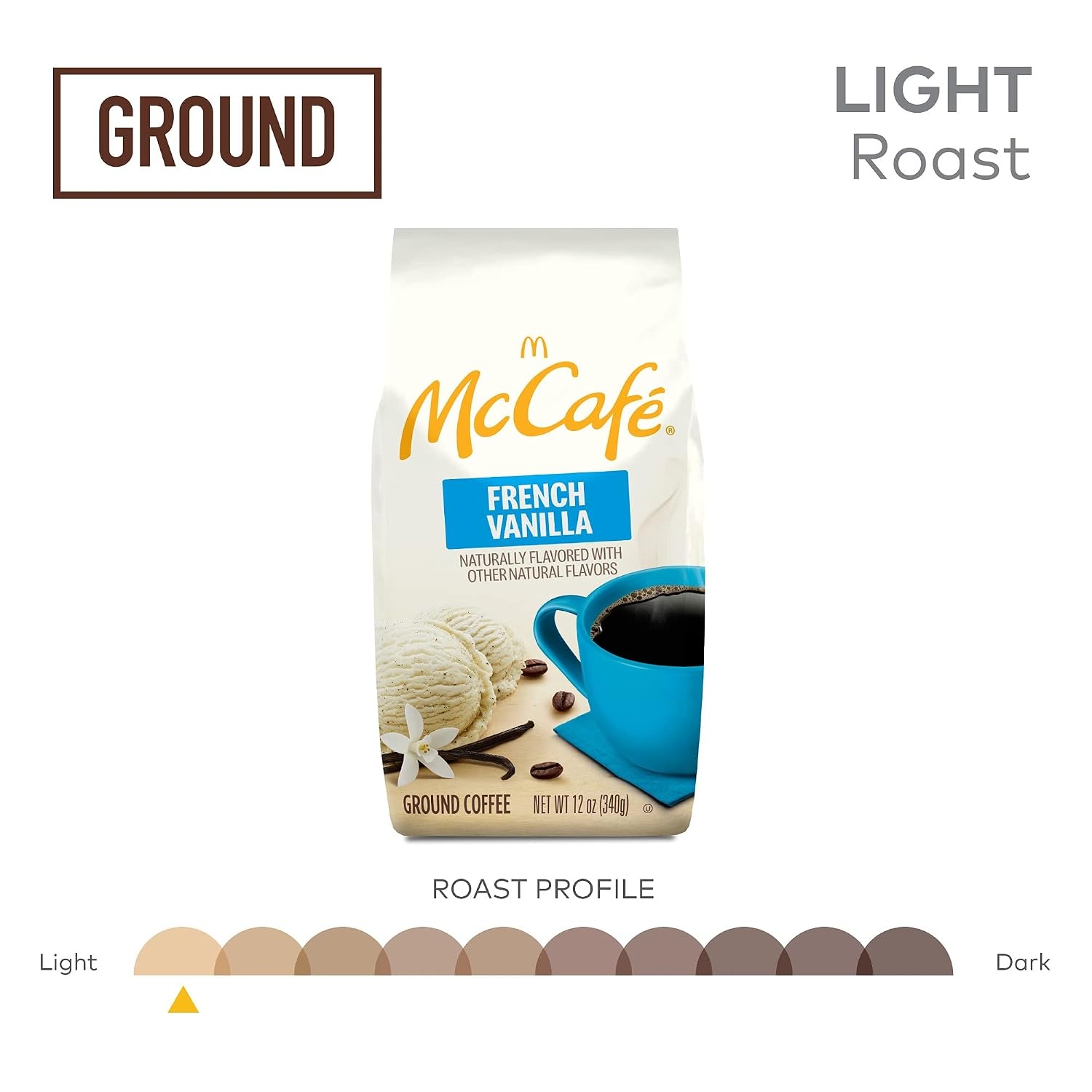 image:imageMcCafe Colombian Ground Coffee MediumDark Roast Mild Fruity Flavors Premium Quality Responsibly Sourced Kosher Certified 22oz BagFrench Vanilla