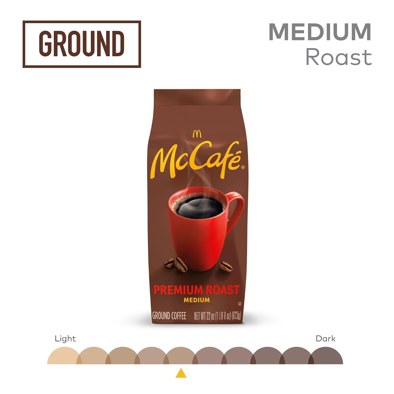 image:imageMcCafe Colombian Ground Coffee MediumDark Roast Mild Fruity Flavors Premium Quality Responsibly Sourced Kosher Certified 22oz BagPremium