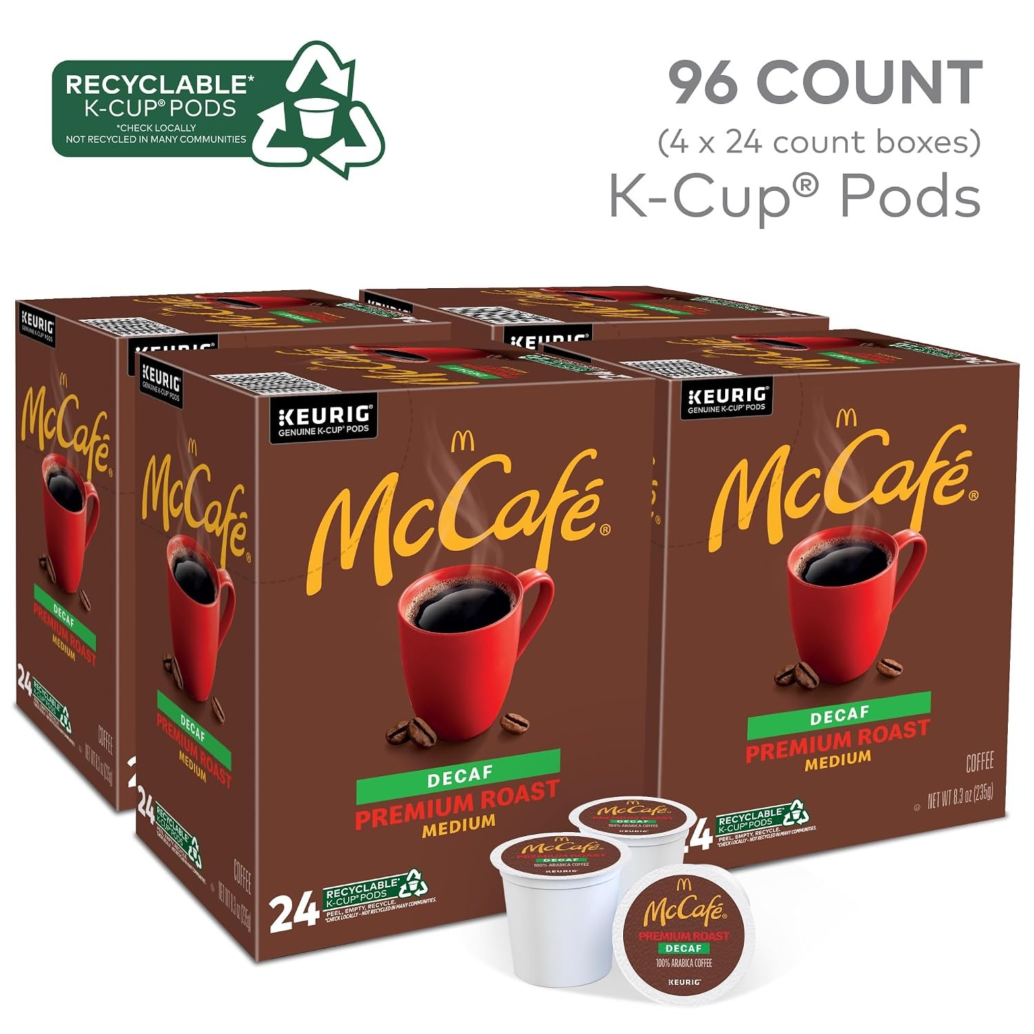 image:imageMcCafe Premium Roast Decaf Coffee Single Serve Keurig KCup Pods Decaffeinated 96 Count 4 Packs of 24Premium Roast