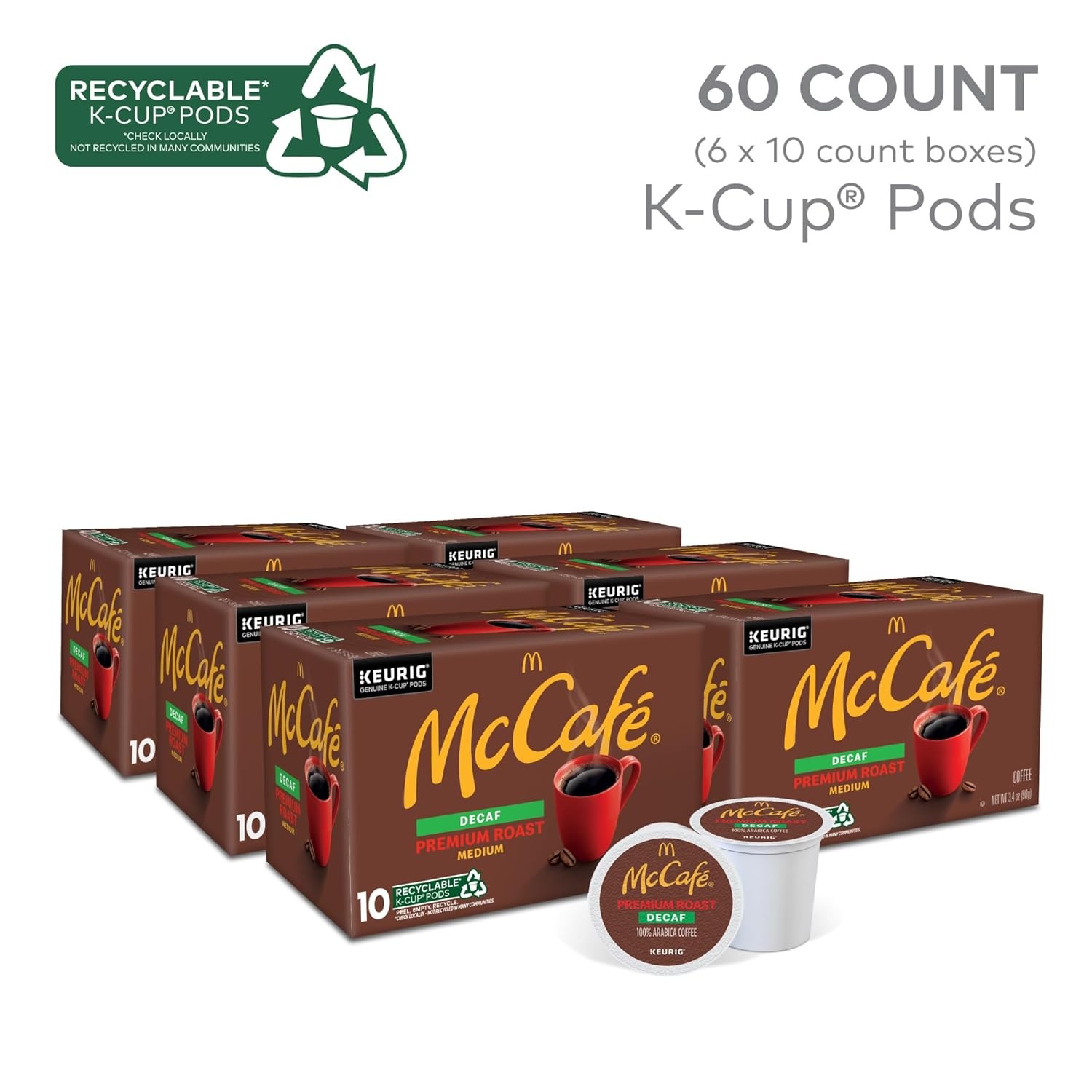 image:imageMcCafe Premium Roast Decaf Coffee Single Serve Keurig KCup Pods Decaffeinated 96 Count 4 Packs of 24Premium Roast