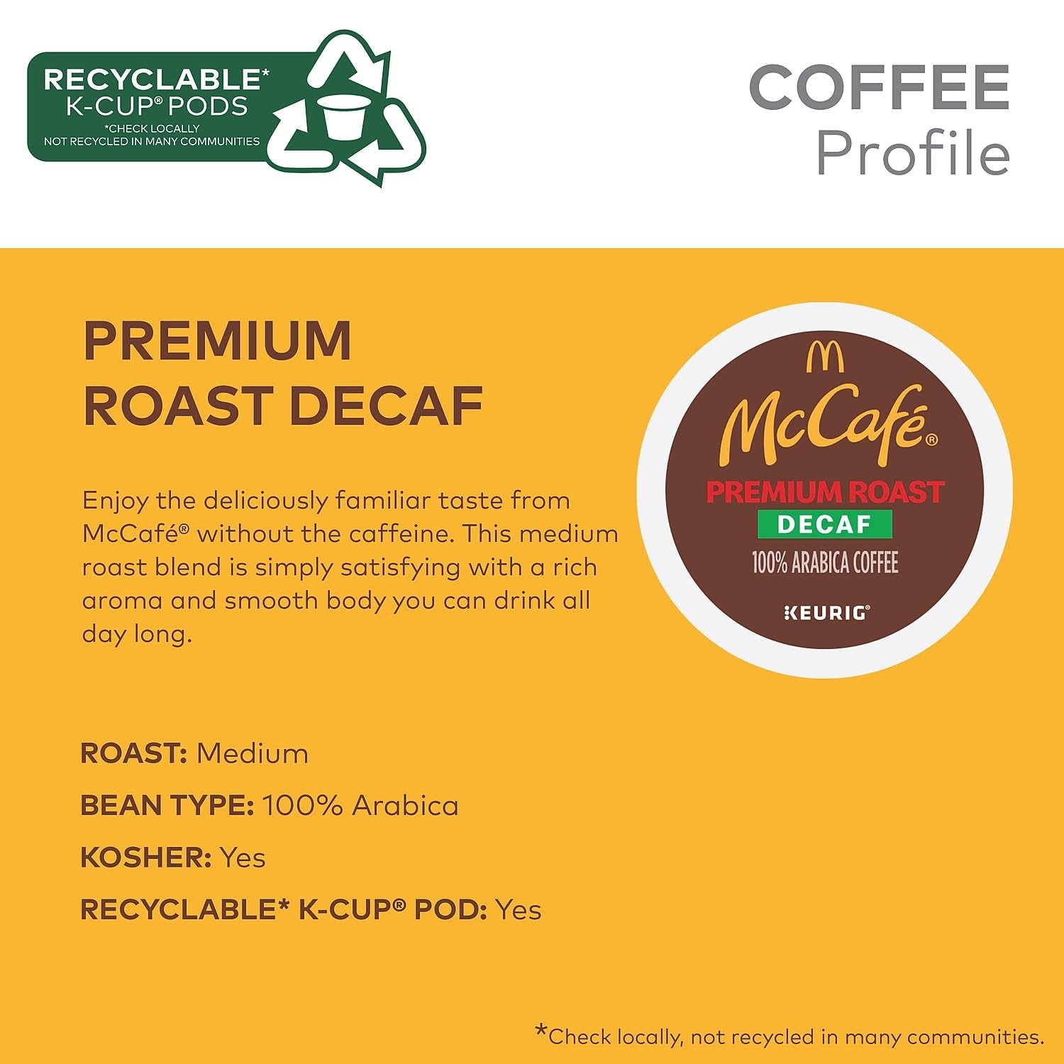 image:imageMcCafe Premium Roast Decaf Coffee Single Serve Keurig KCup Pods Decaffeinated 96 Count 4 Packs of 24Premium Roast