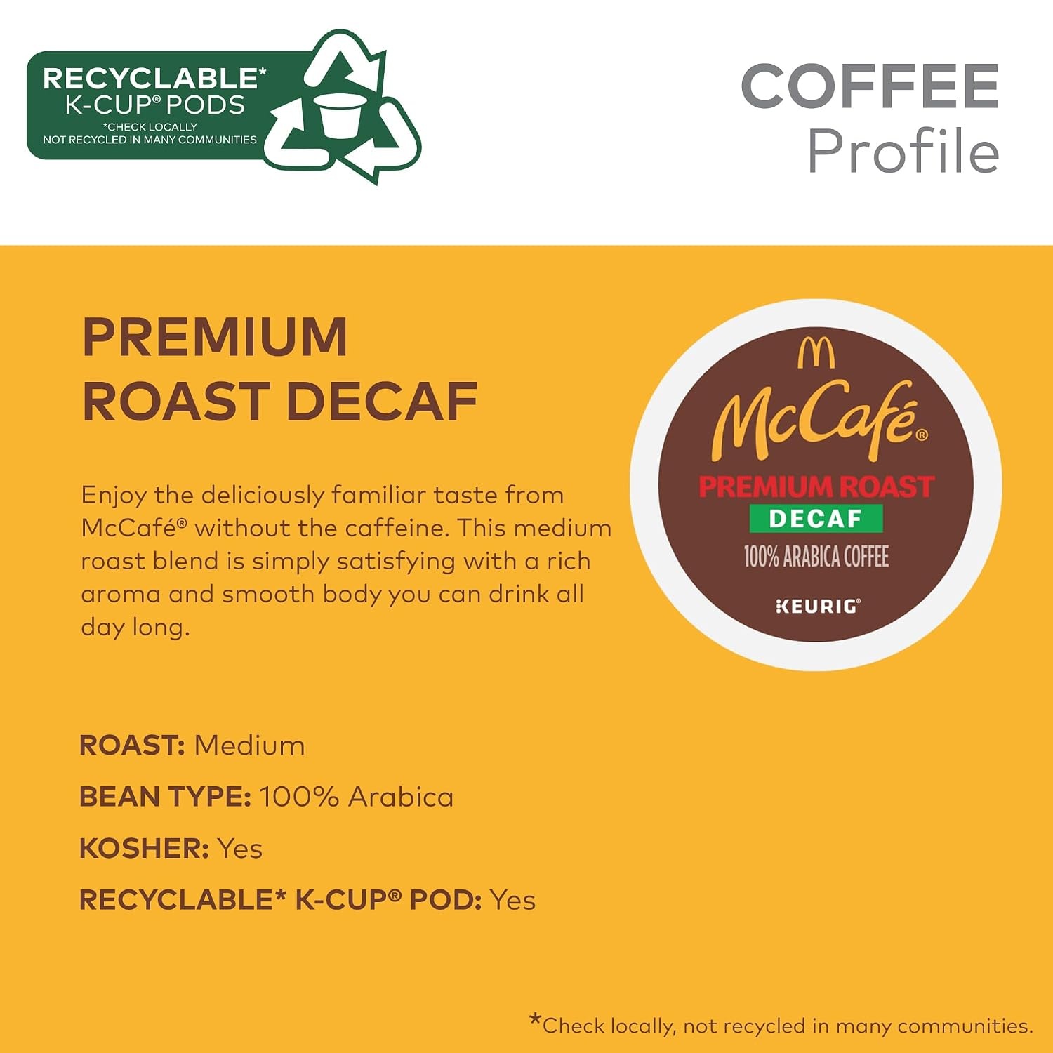 image:imageMcCafe Premium Roast Decaf Coffee Single Serve Keurig KCup Pods Decaffeinated 96 Count 4 Packs of 24Premium Roast