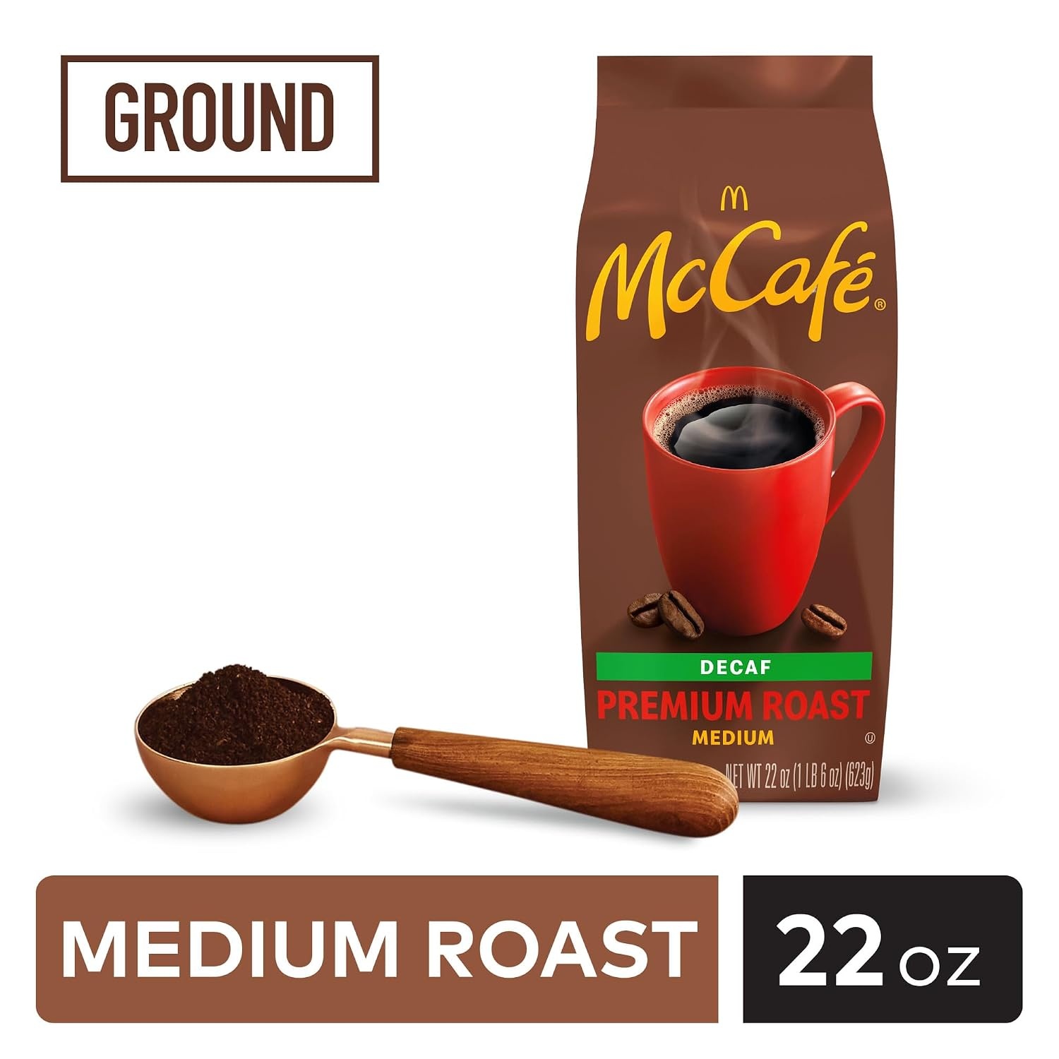 image:imageMcCafe Premium Roast Decaf Ground Coffee Medium Roast Decaffeinated Premium Quality Responsibly Sourced Kosher Certified 22oz BagPremium Decaf