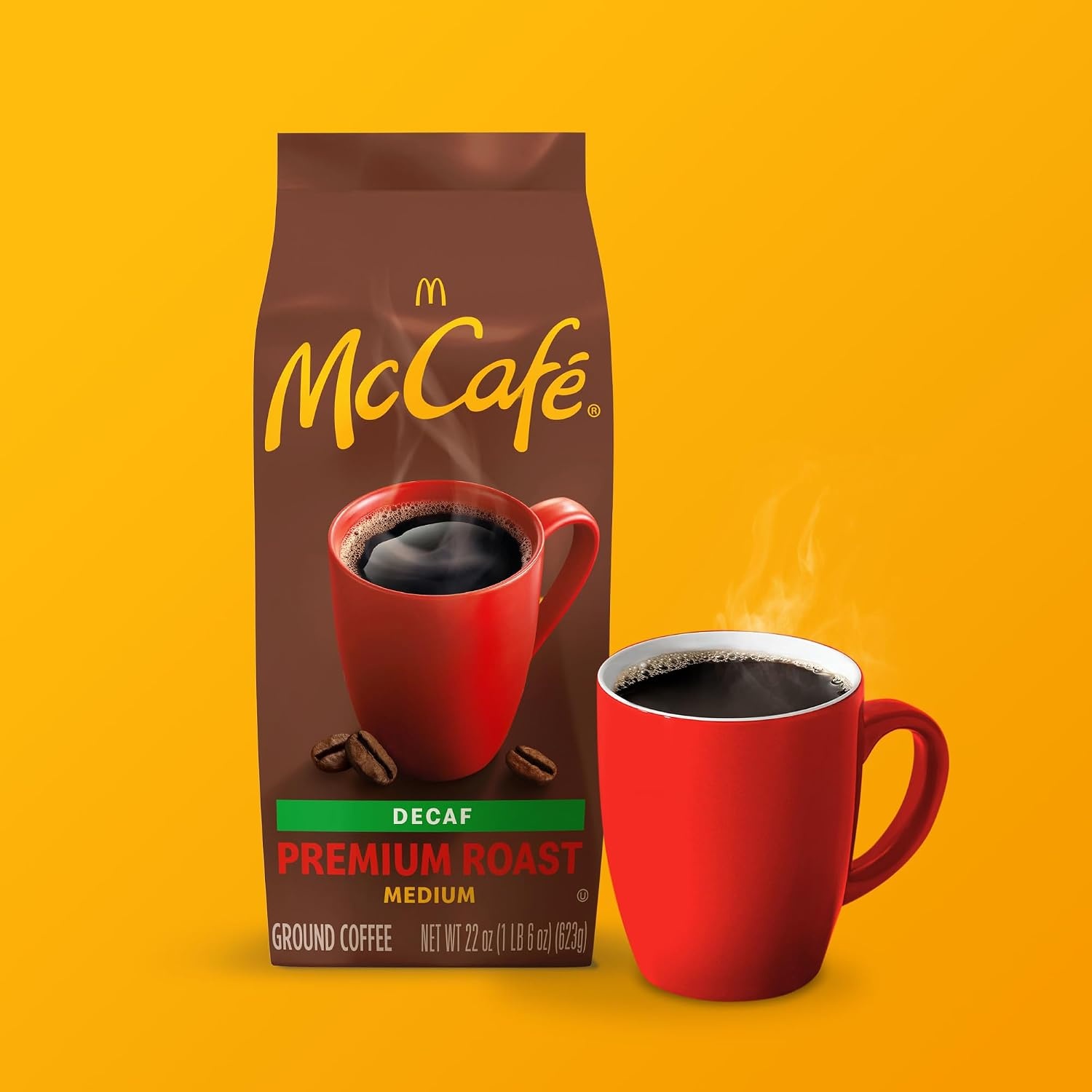 image:imageMcCafe Premium Roast Decaf Ground Coffee Medium Roast Decaffeinated Premium Quality Responsibly Sourced Kosher Certified 22oz BagPremium Decaf