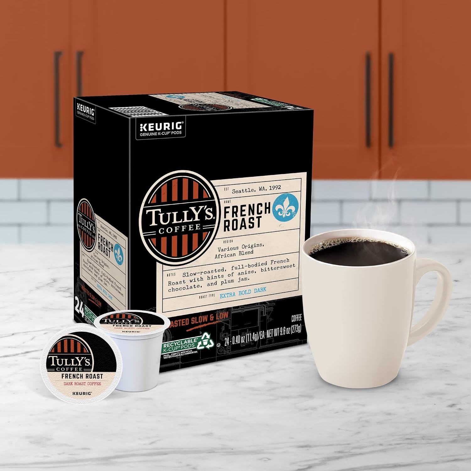 image:imageTullys Coffee Breakfast Blend Keurig SingleServe KCup Pods Light Roast Coffee 96 CountFrench Roast