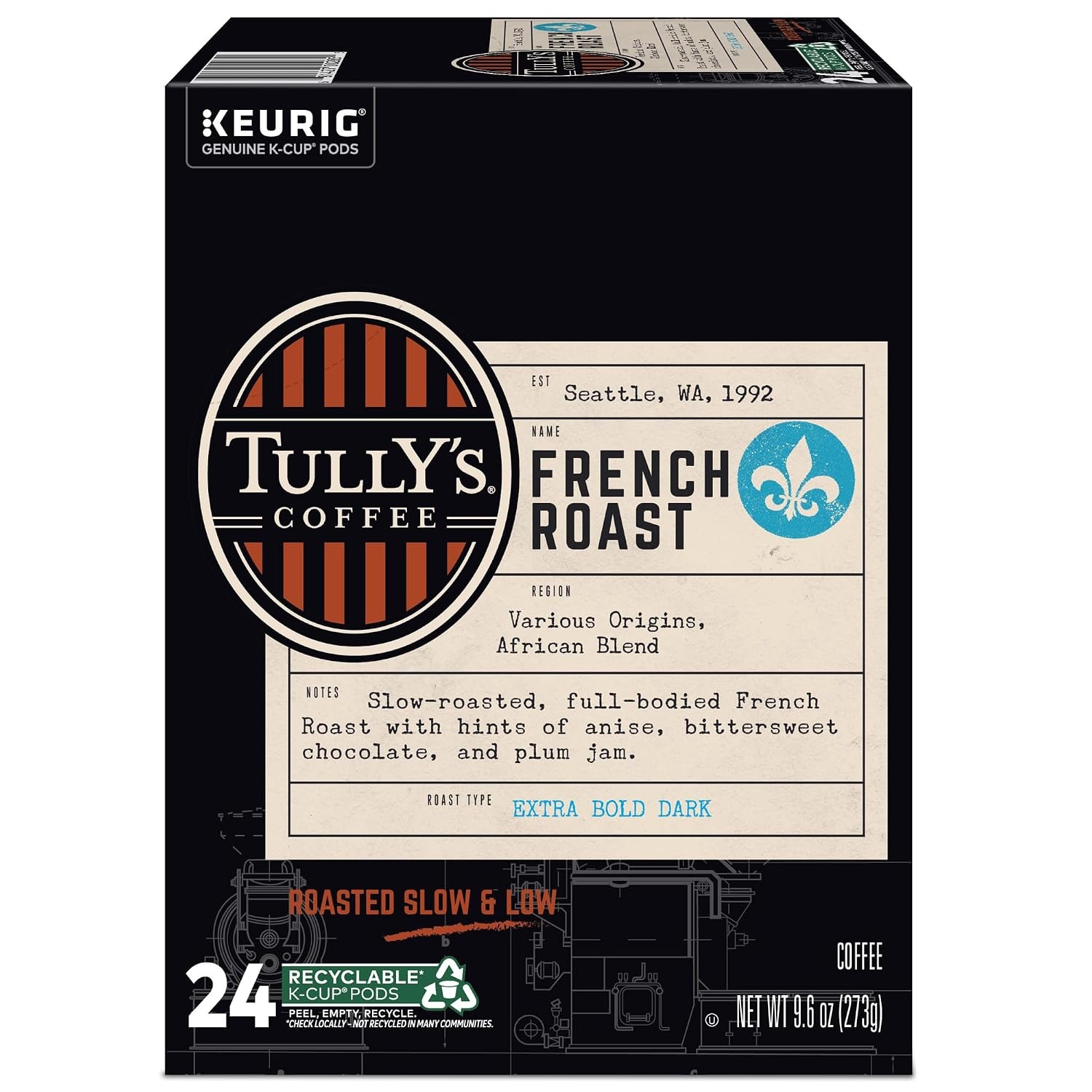 image:imageTullys Coffee Breakfast Blend Keurig SingleServe KCup Pods Light Roast Coffee 96 CountFrench Roast