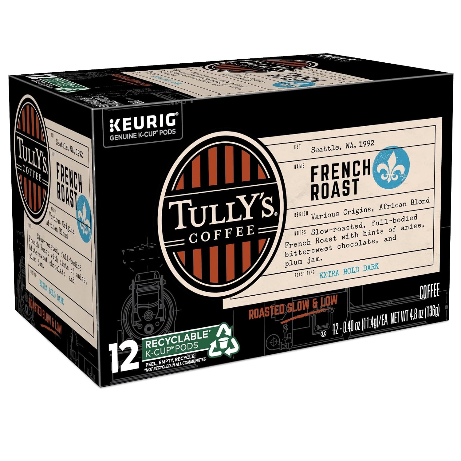 image:imageTullys Coffee Breakfast Blend Keurig SingleServe KCup Pods Light Roast Coffee 96 CountFrench Roast