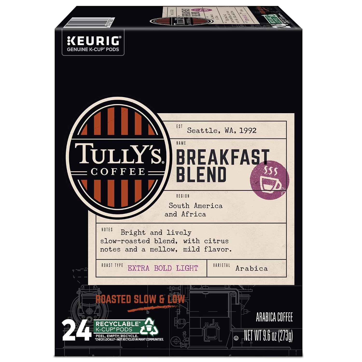 image:imageTullys Coffee French Roast Decaf Keurig SingleServe KCup Pods Dark Roast 96 CountBreakfast Blend
