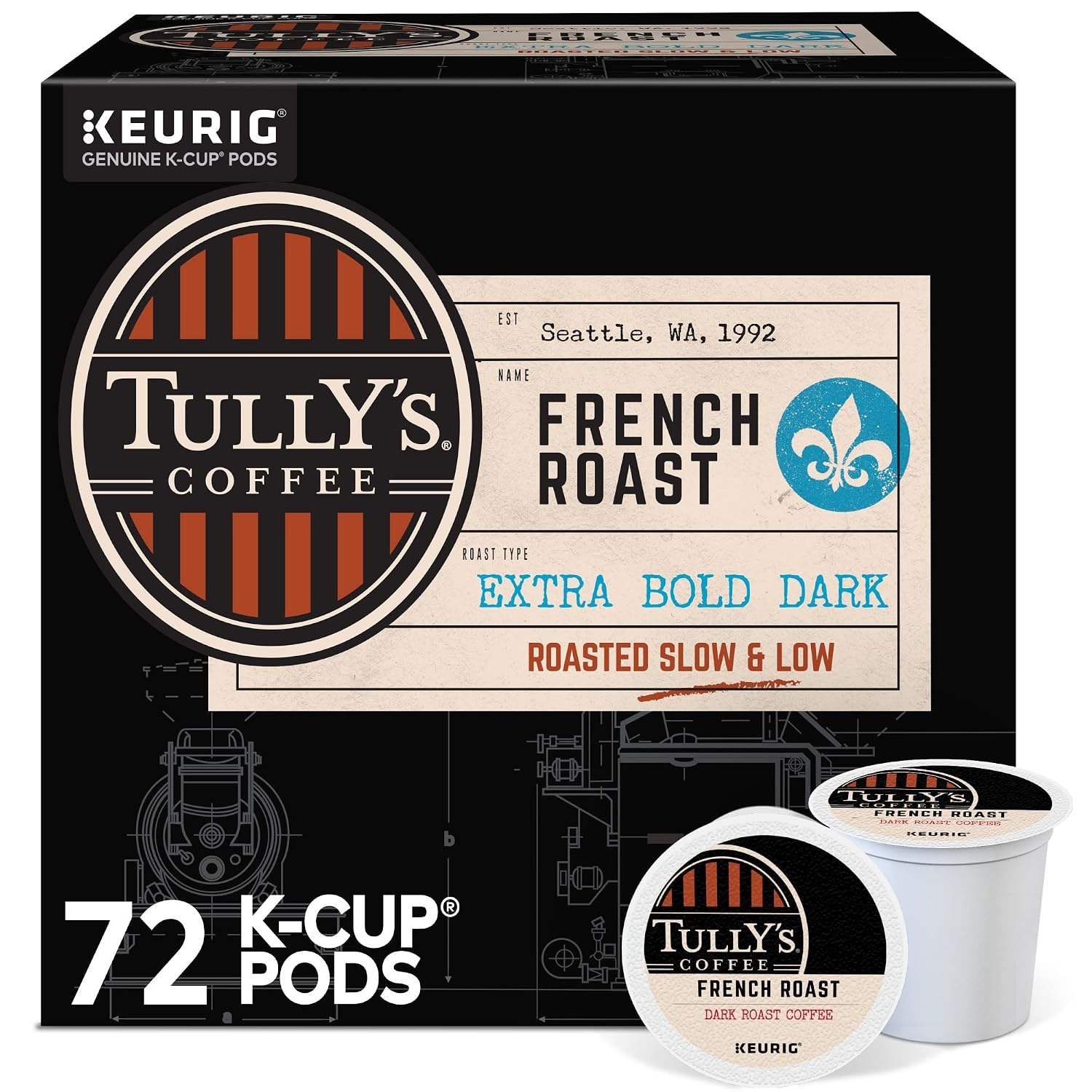 image:imageTullys Coffee French Roast Decaf Keurig SingleServe KCup Pods Dark Roast 96 CountFrench Roast