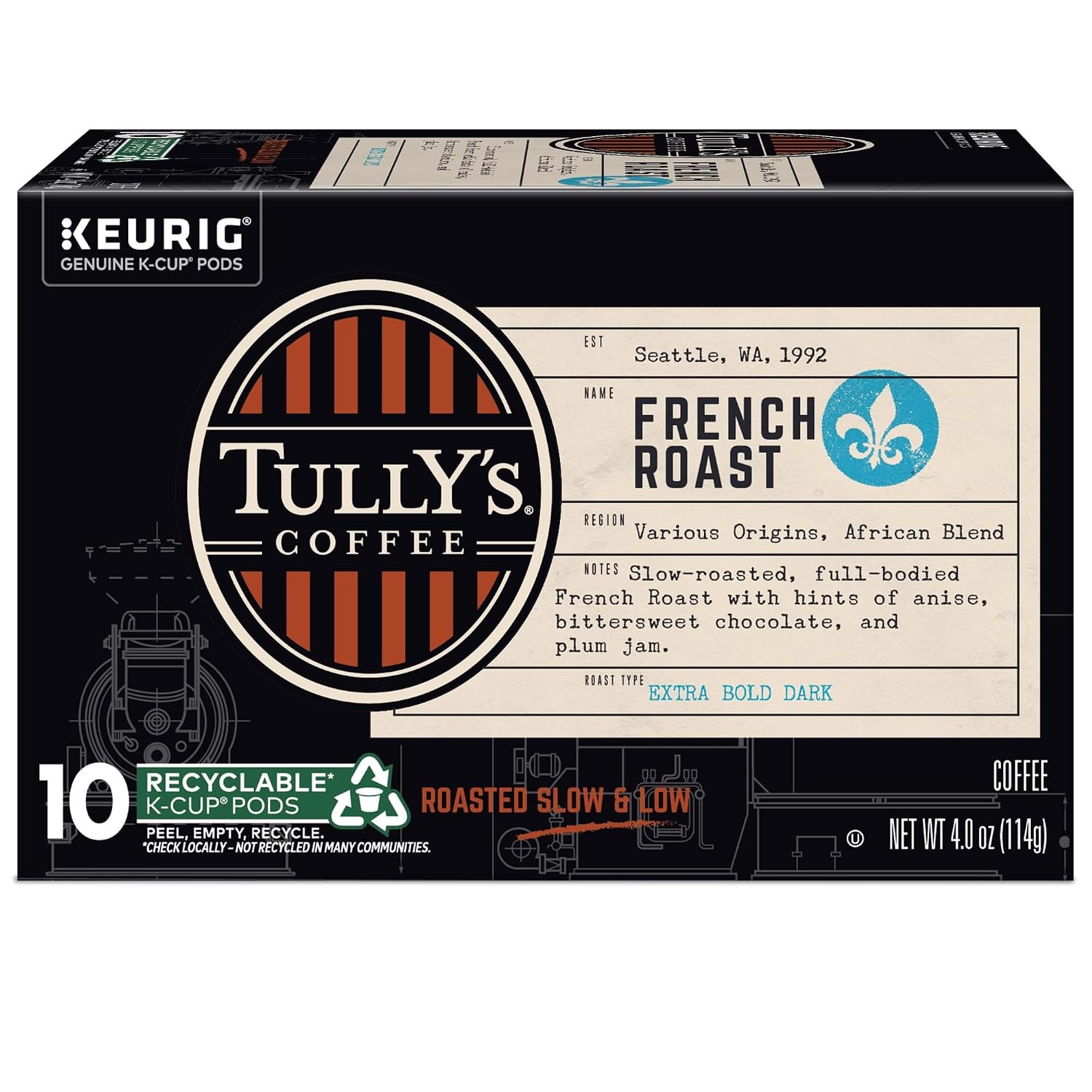 image:imageTullys Coffee French Roast Decaf Keurig SingleServe KCup Pods Dark Roast 96 CountFrench Roast
