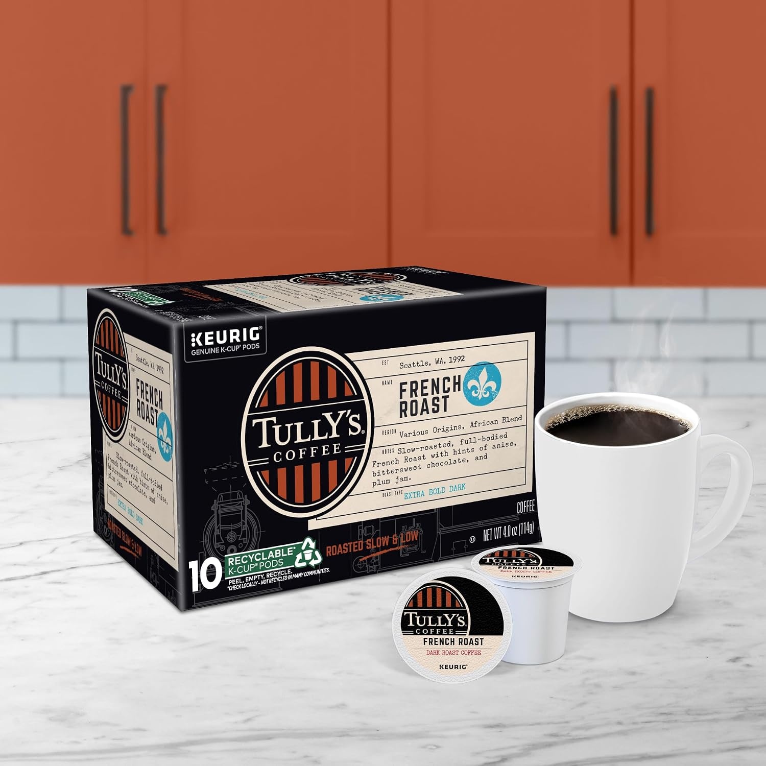 image:imageTullys Coffee French Roast Decaf Keurig SingleServe KCup Pods Dark Roast 96 CountFrench Roast