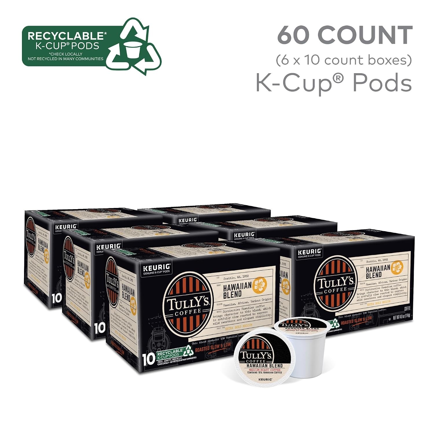 image:imageTullys Coffee French Roast Decaf Keurig SingleServe KCup Pods Dark Roast 96 CountHawaiian Blend