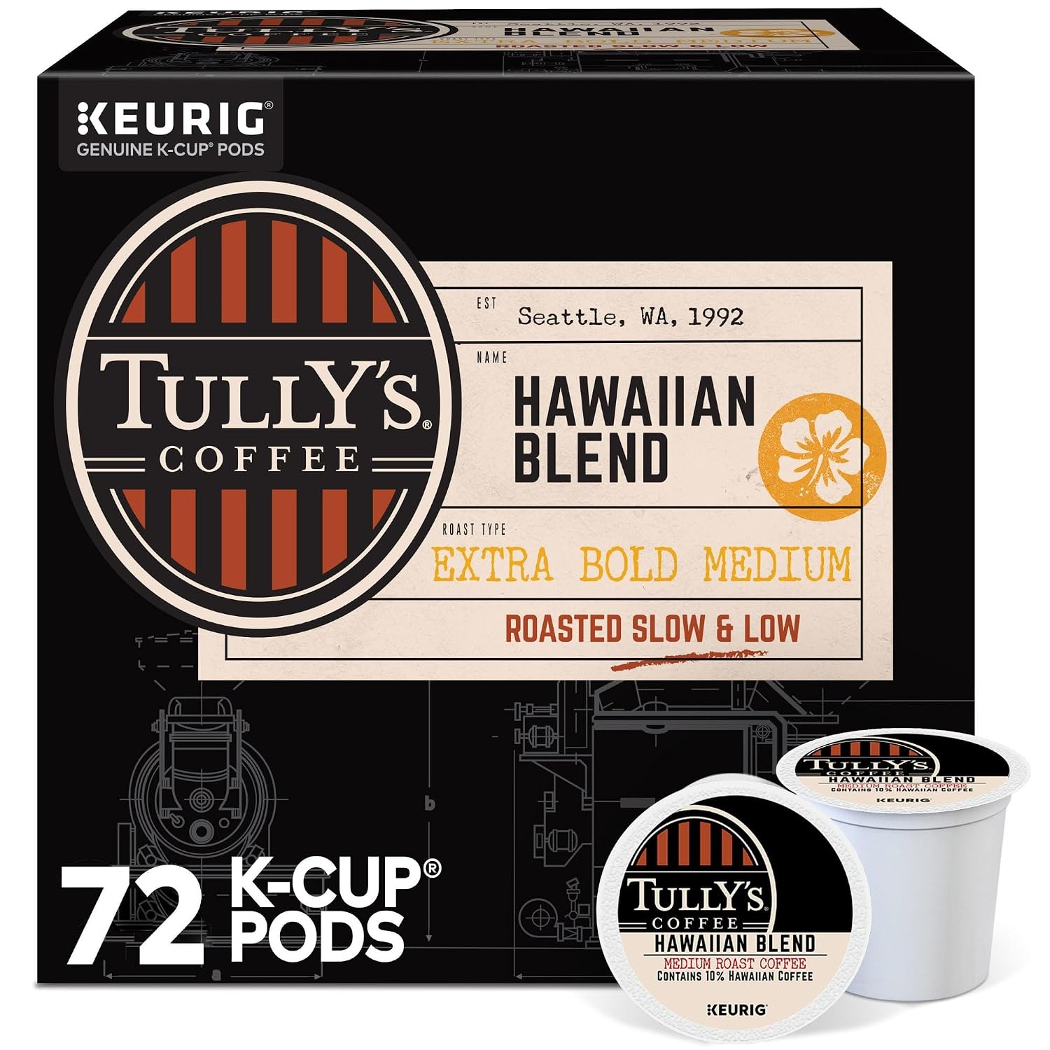 image:imageTullys Coffee French Roast Decaf Keurig SingleServe KCup Pods Dark Roast 96 CountHawaiian Blend