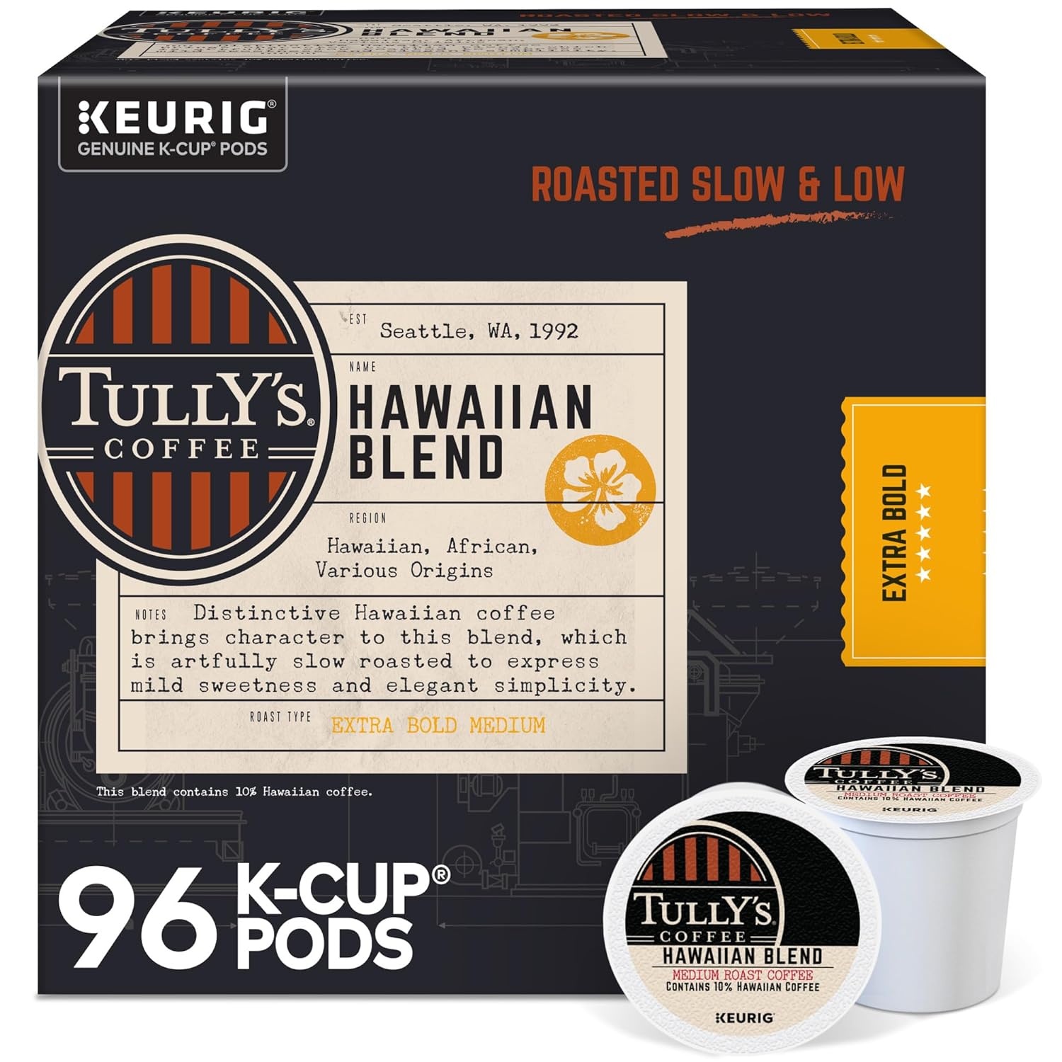 image:imageTullys Coffee French Roast Decaf Keurig SingleServe KCup Pods Dark Roast 96 CountHawaiian Blend