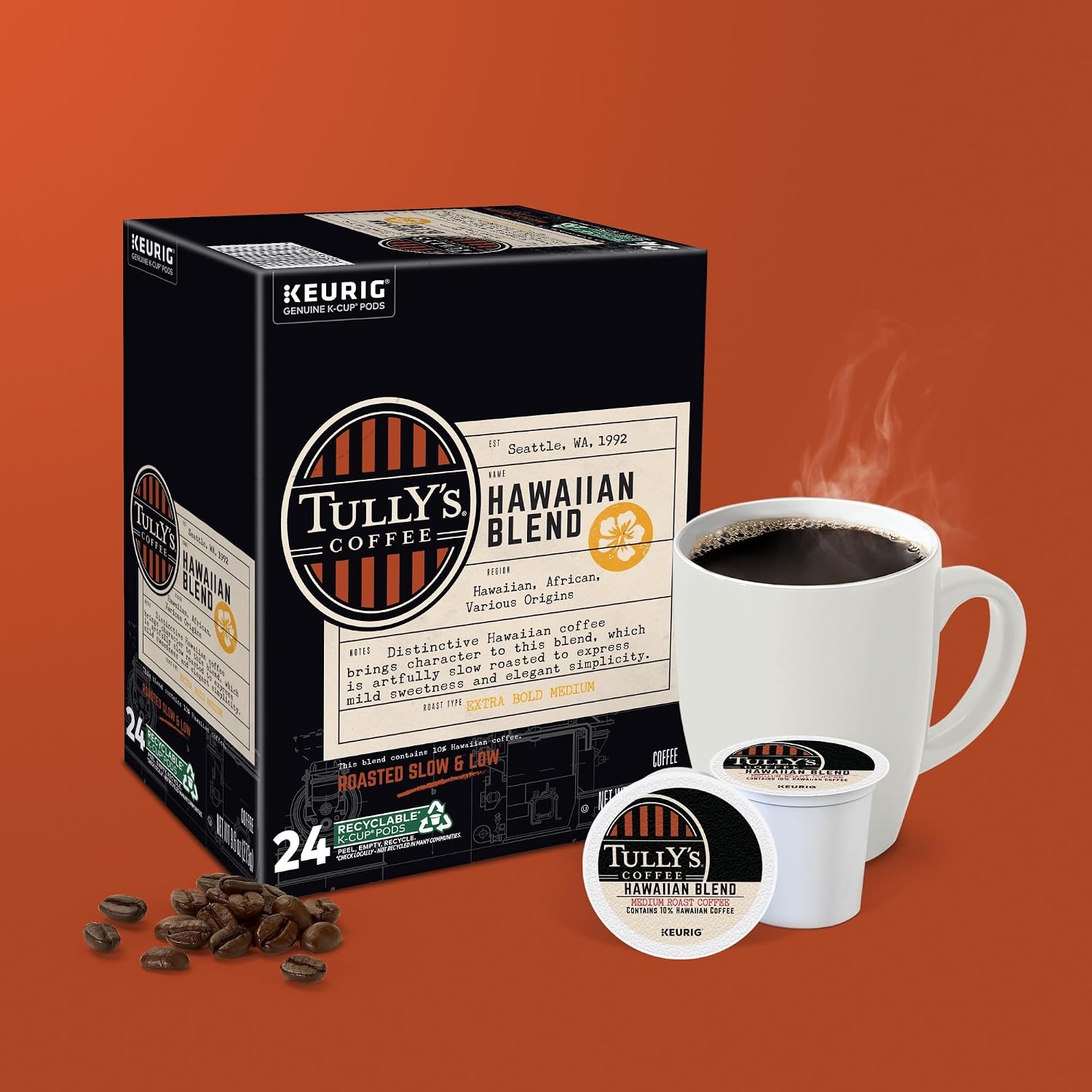 image:imageTullys Coffee French Roast Decaf Keurig SingleServe KCup Pods Dark Roast 96 CountHawaiian Blend