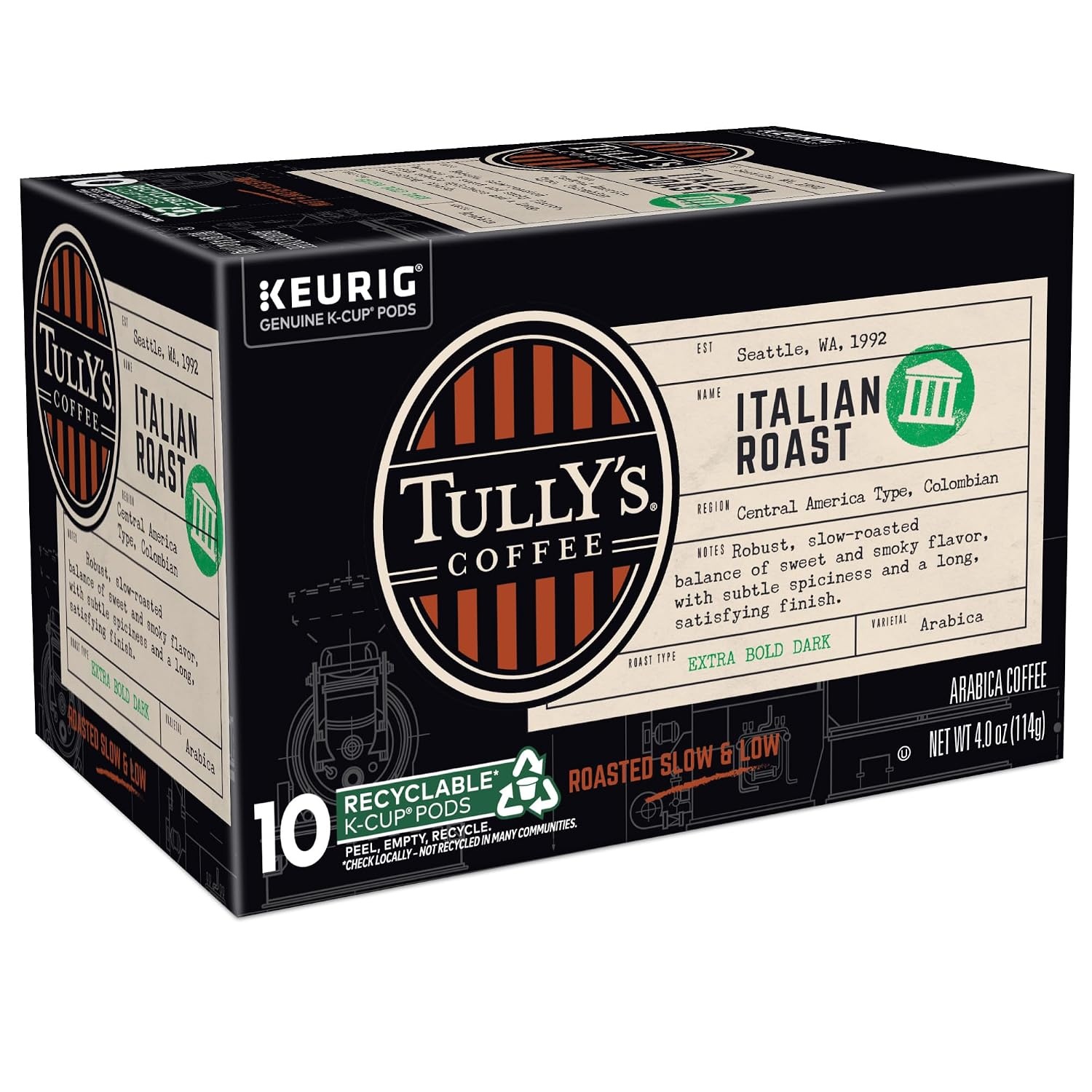 image:imageTullys Coffee French Roast Decaf Keurig SingleServe KCup Pods Dark Roast 96 CountItalian Roast