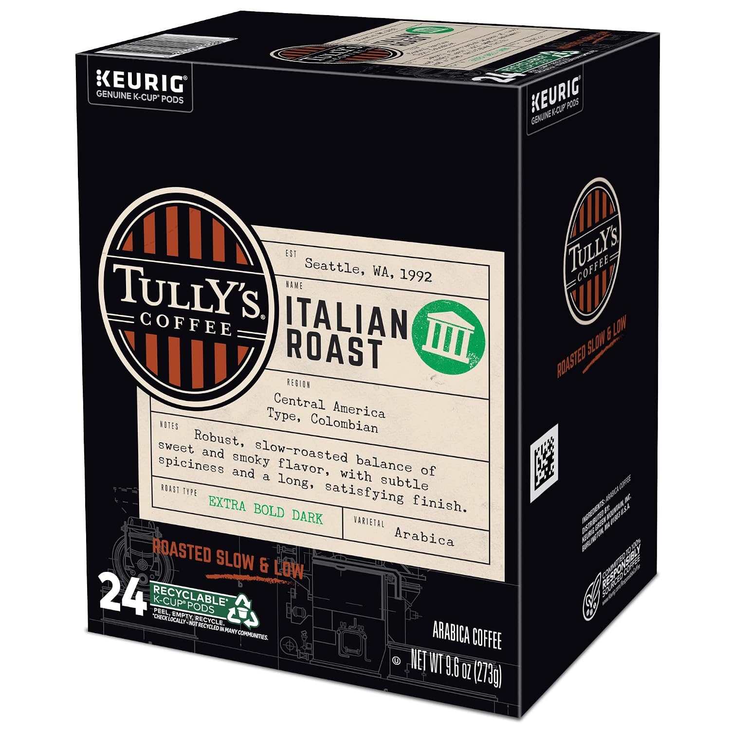 image:imageTullys Coffee French Roast Decaf Keurig SingleServe KCup Pods Dark Roast 96 CountItalian Roast