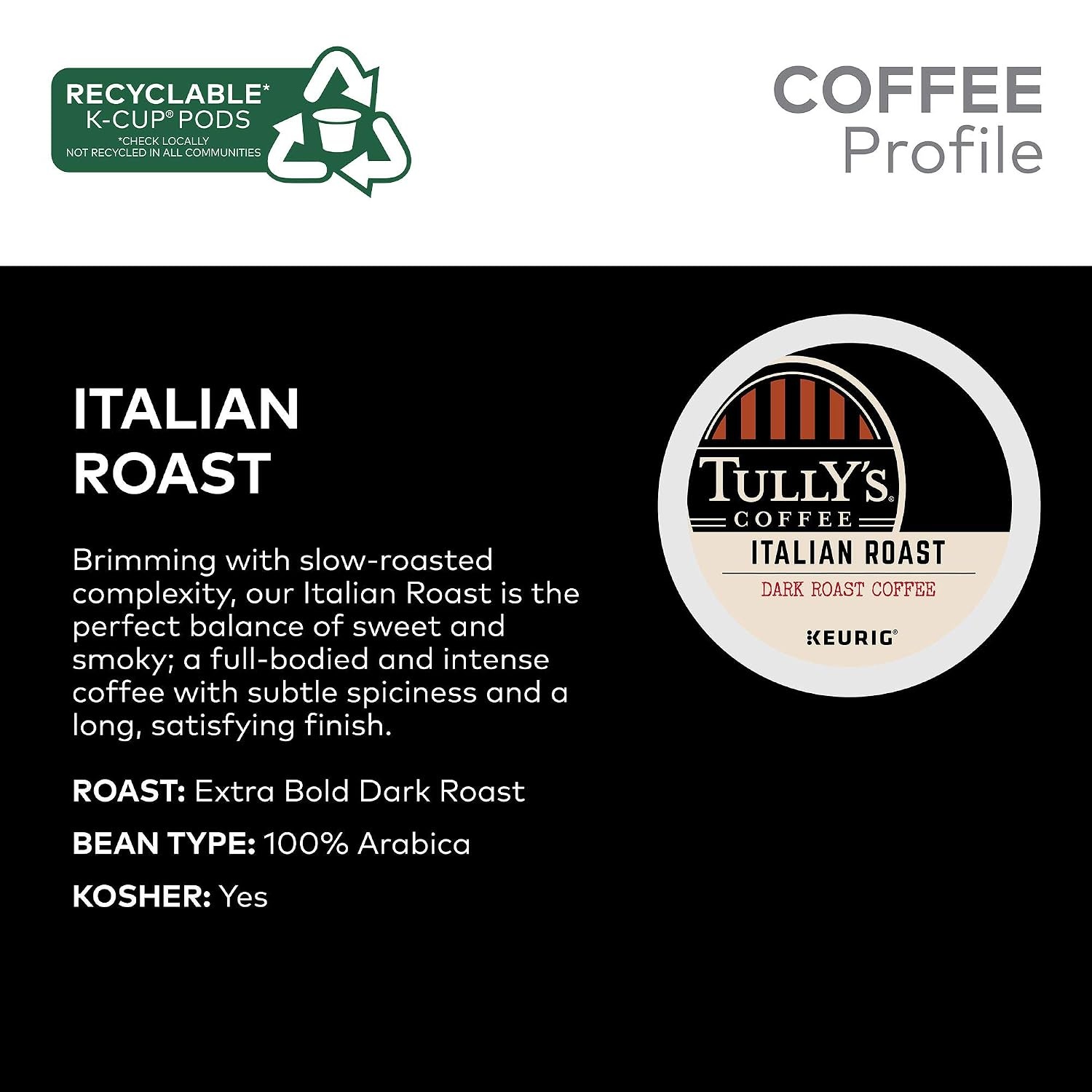 image:imageTullys Coffee French Roast Decaf Keurig SingleServe KCup Pods Dark Roast 96 CountItalian Roast