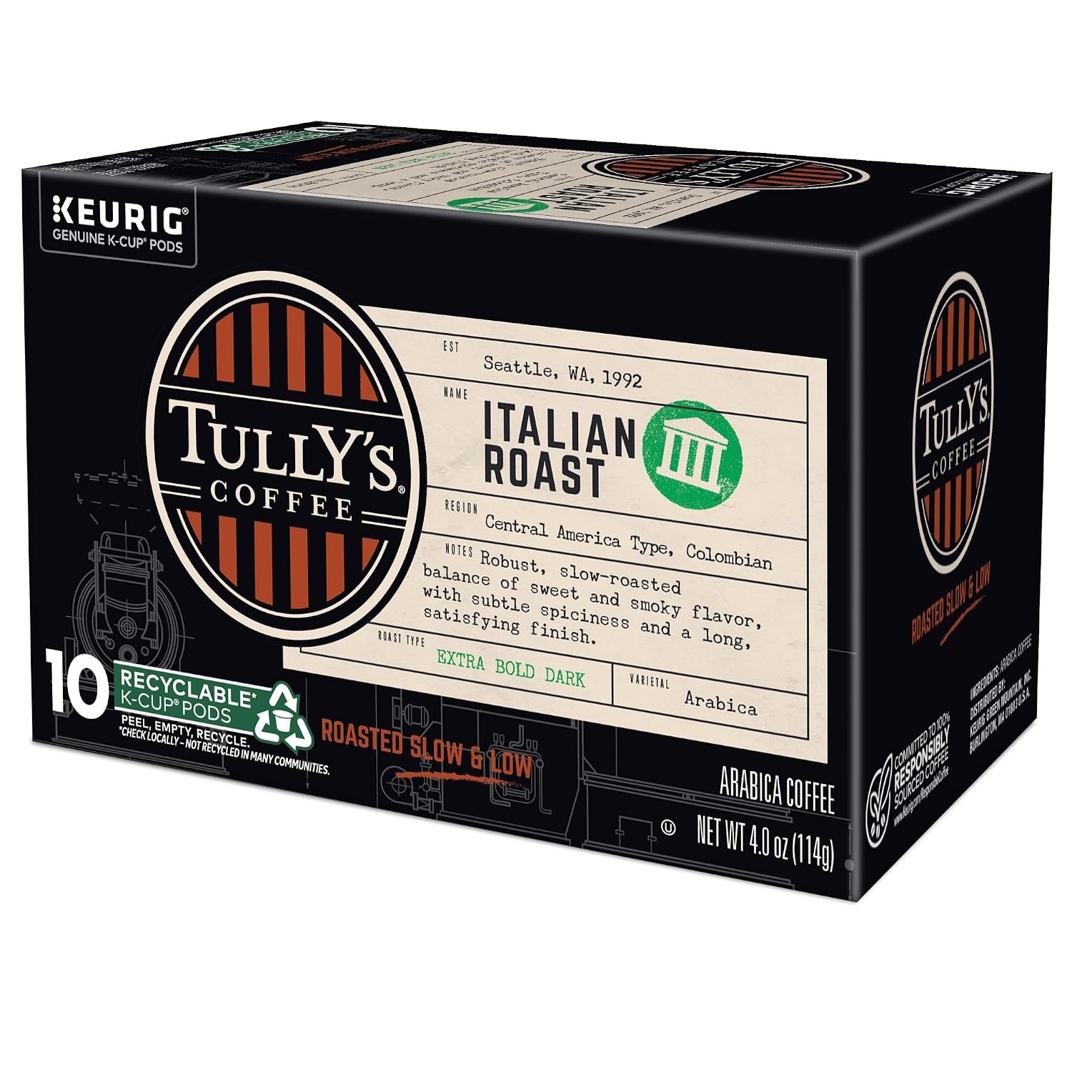 image:imageTullys Coffee French Roast Decaf Keurig SingleServe KCup Pods Dark Roast 96 CountItalian Roast