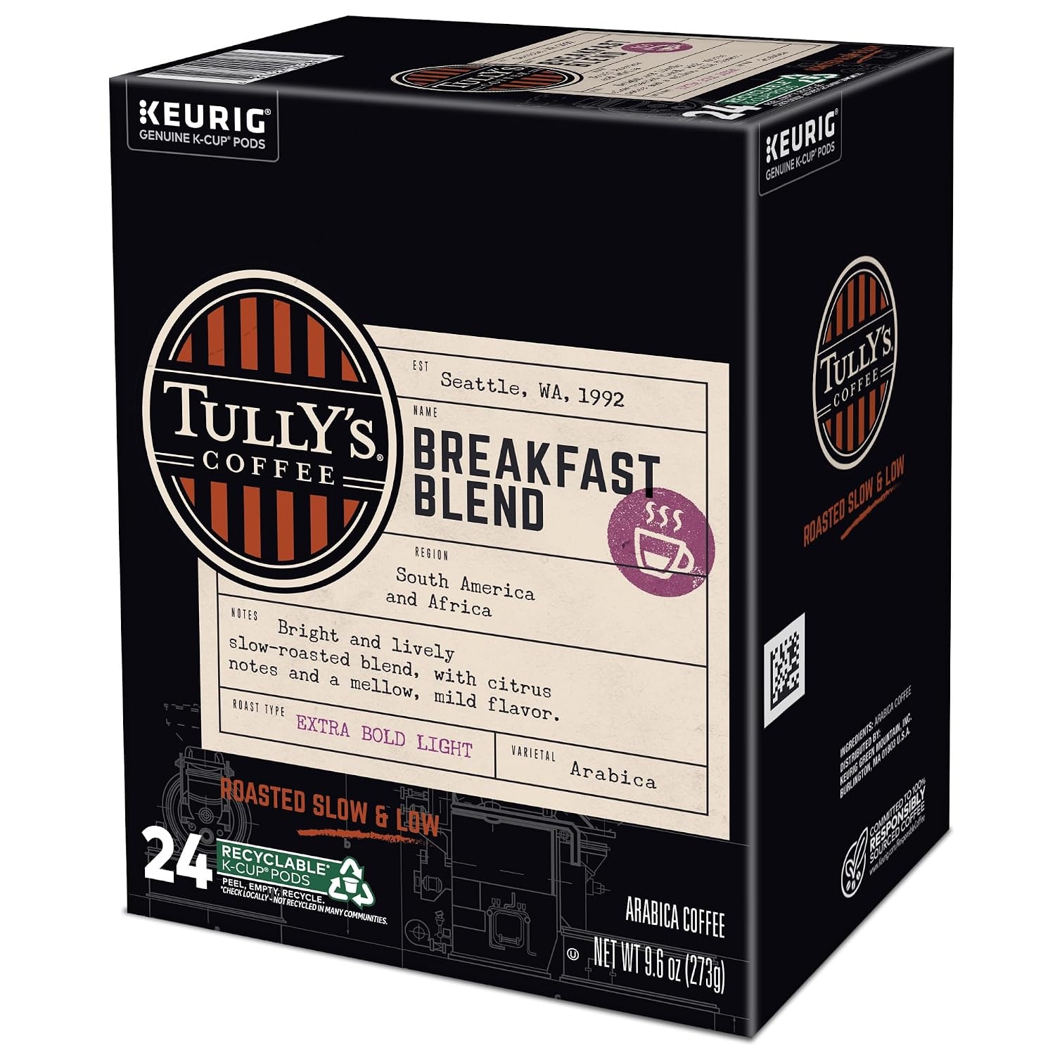 image:imageTullys Coffee Italian Roast Keurig SingleServe KCup Pods Dark Roast Coffee 96 CountBreakfast Blend