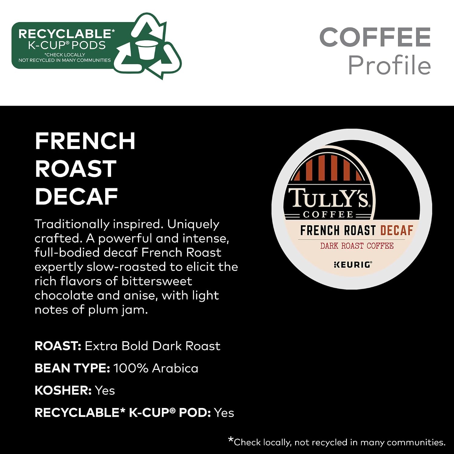 image:imageTullys Coffee Italian Roast Keurig SingleServe KCup Pods Dark Roast Coffee 96 CountDecaf French Roast