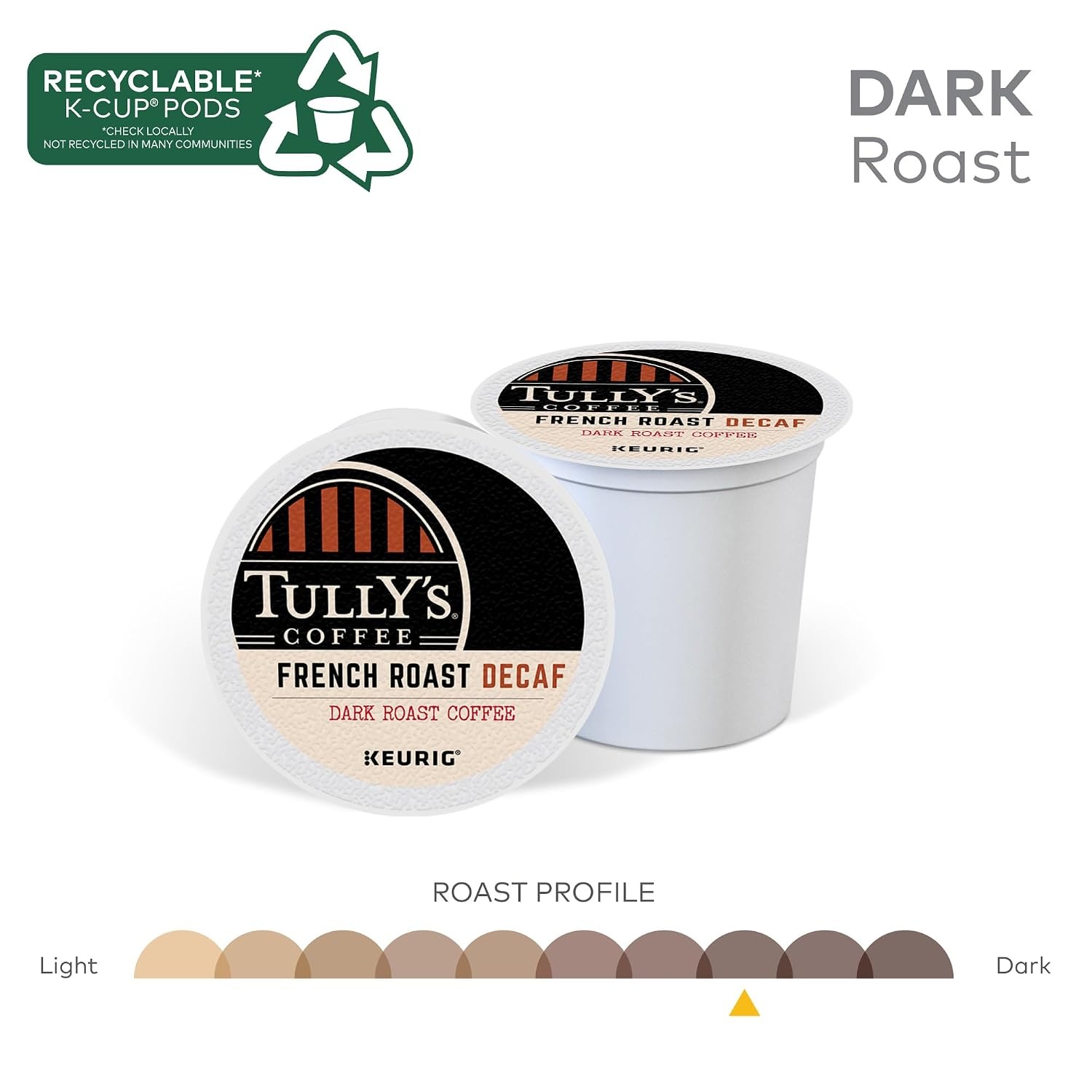 image:imageTullys Coffee Italian Roast Keurig SingleServe KCup Pods Dark Roast Coffee 96 CountDecaf French Roast