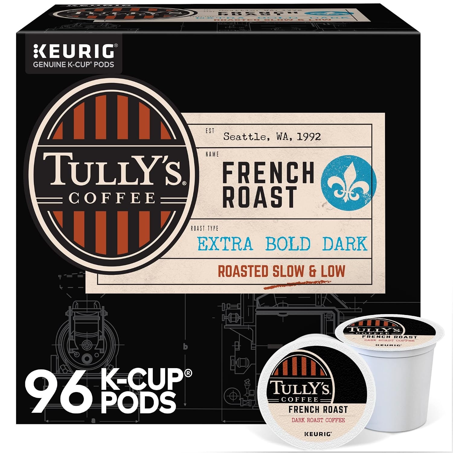 image:imageTullys Coffee Italian Roast Keurig SingleServe KCup Pods Dark Roast Coffee 96 CountFrench Roast