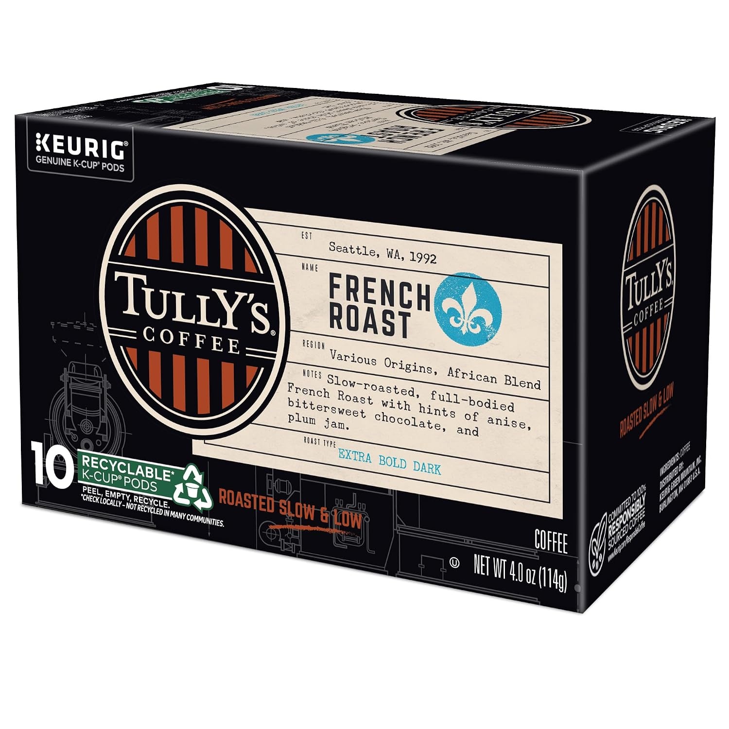 image:imageTullys Coffee Italian Roast Keurig SingleServe KCup Pods Dark Roast Coffee 96 CountFrench Roast