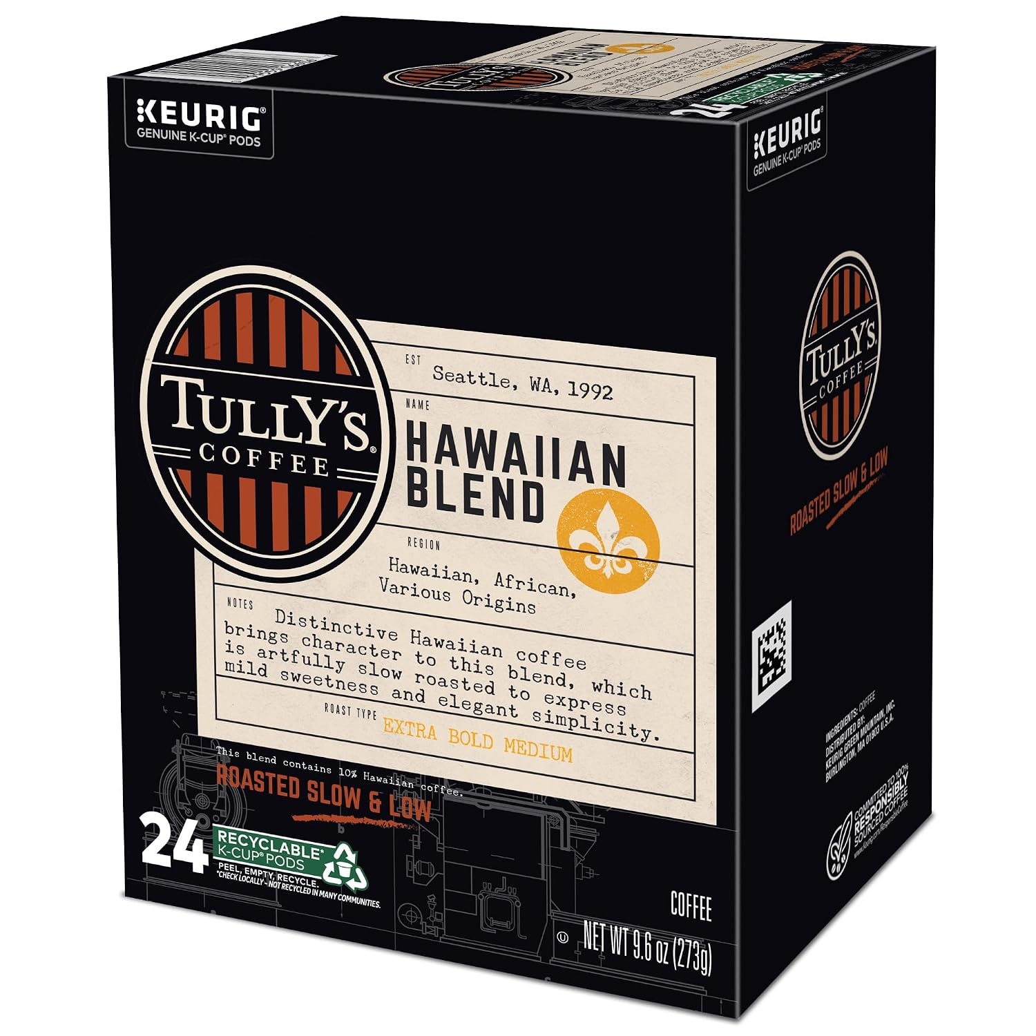 image:imageTullys Coffee Italian Roast Keurig SingleServe KCup Pods Dark Roast Coffee 96 CountHawaiian Blend
