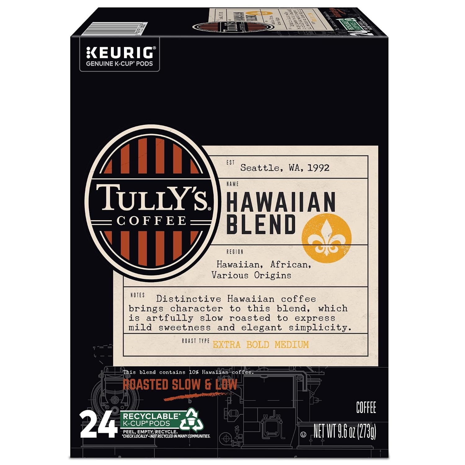 image:imageTullys Coffee Italian Roast Keurig SingleServe KCup Pods Dark Roast Coffee 96 CountHawaiian Blend