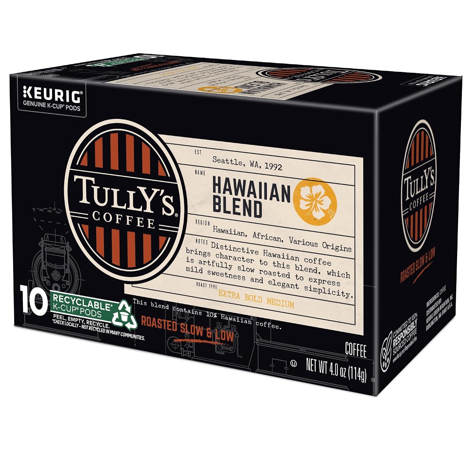 image:imageTullys Coffee Italian Roast Keurig SingleServe KCup Pods Dark Roast Coffee 96 CountHawaiian Blend