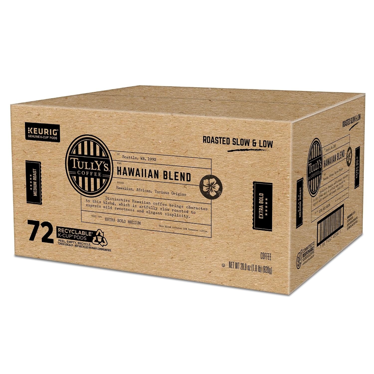 image:imageTullys Coffee Italian Roast Keurig SingleServe KCup Pods Dark Roast Coffee 96 CountHawaiian Blend