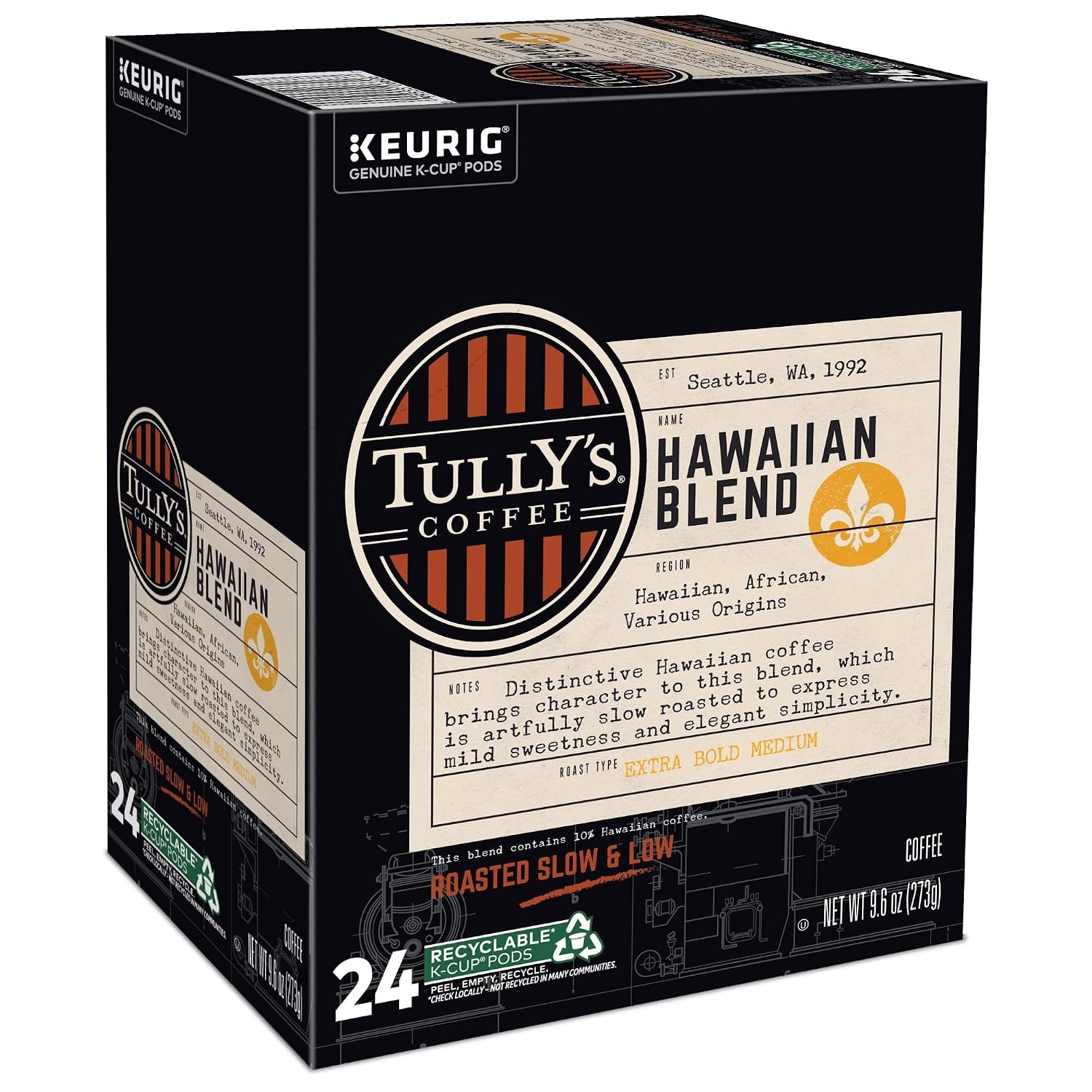 image:imageTullys Coffee Italian Roast Keurig SingleServe KCup Pods Dark Roast Coffee 96 CountHawaiian Blend