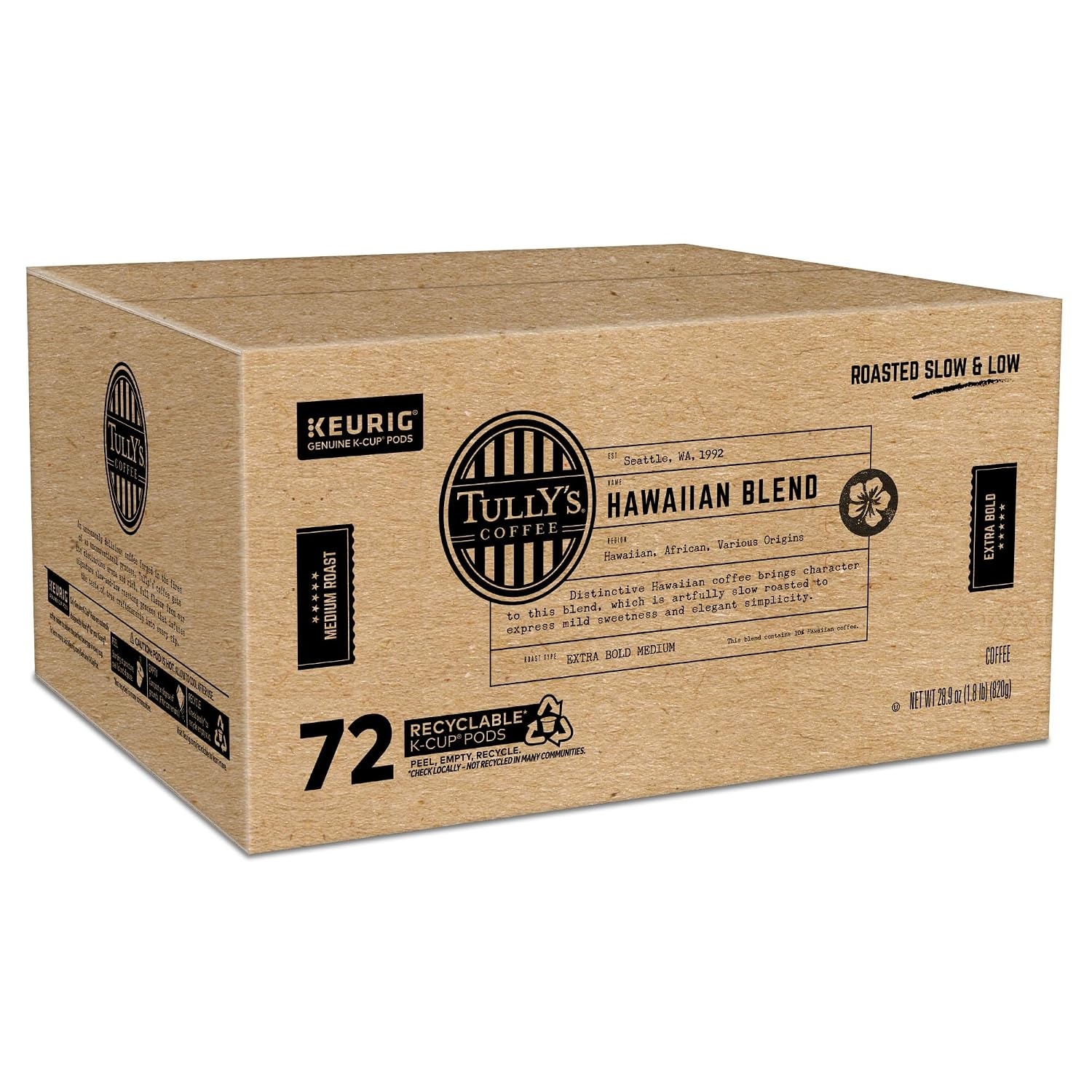 image:imageTullys Coffee Italian Roast Keurig SingleServe KCup Pods Dark Roast Coffee 96 CountHawaiian Blend