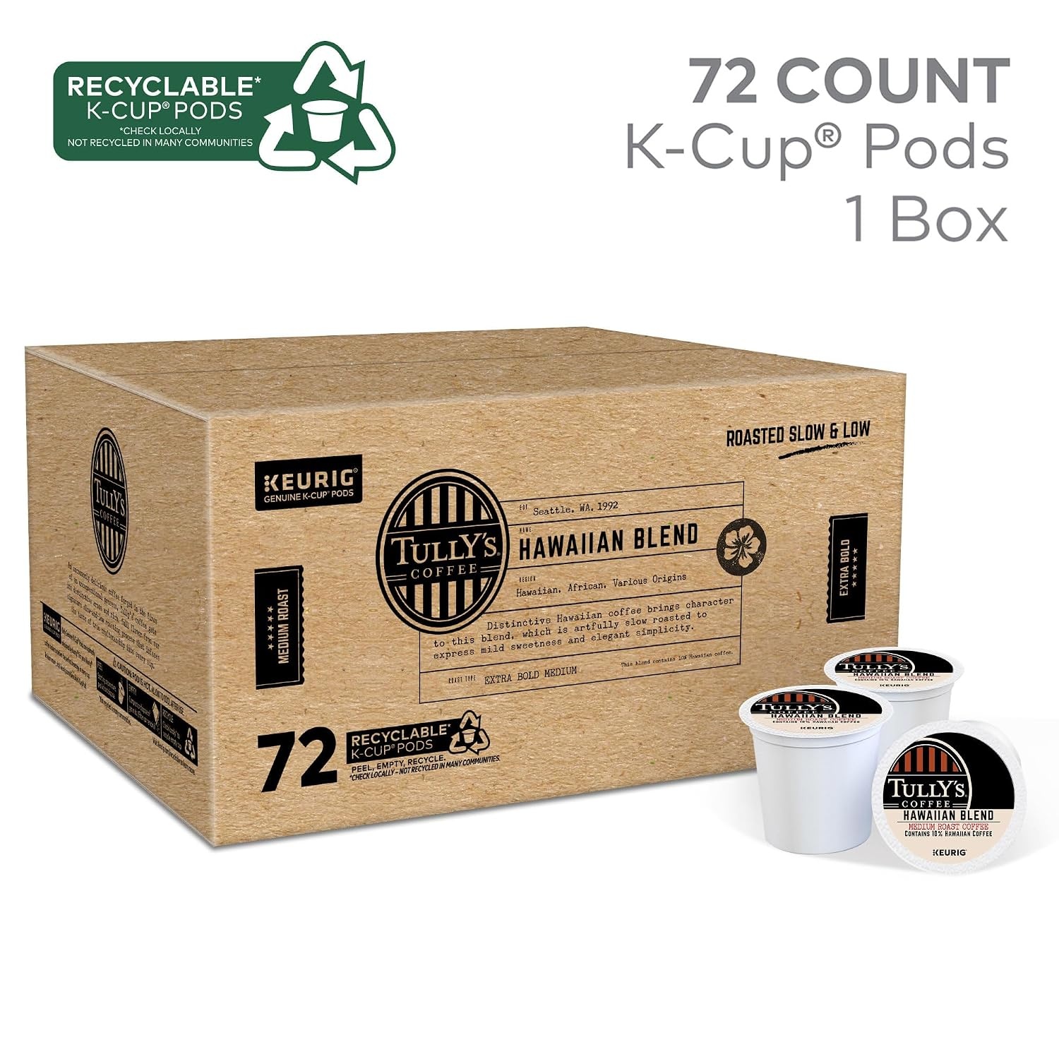image:imageTullys Coffee Italian Roast Keurig SingleServe KCup Pods Dark Roast Coffee 96 CountHawaiian Blend