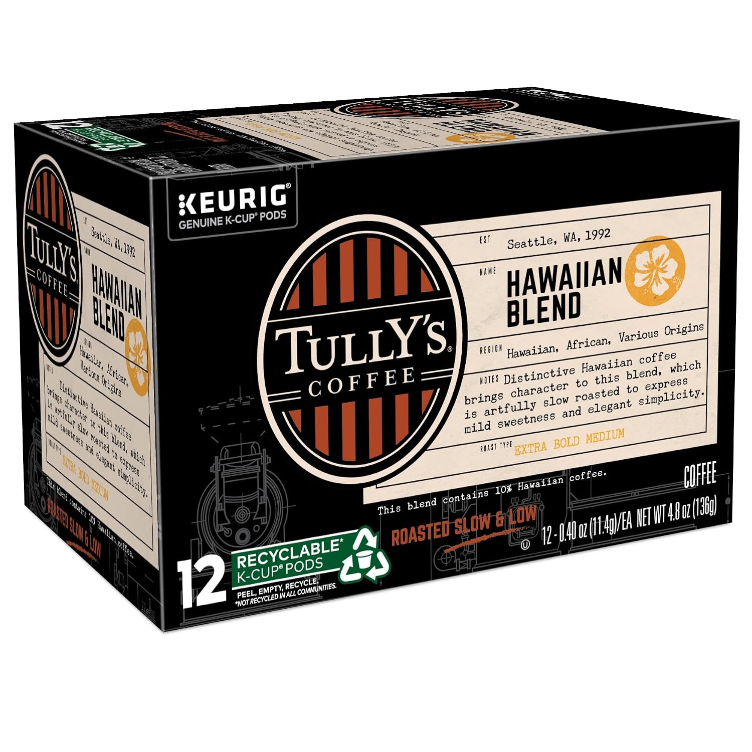 image:imageTullys Coffee Italian Roast Keurig SingleServe KCup Pods Dark Roast Coffee 96 CountHawaiian Blend