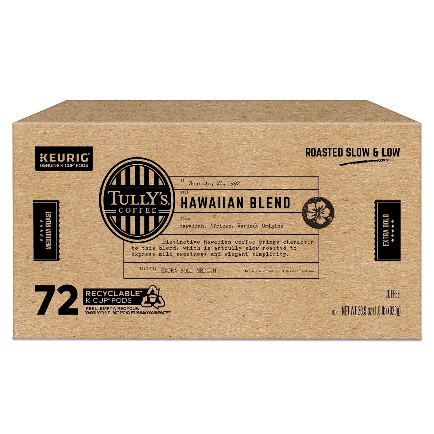 image:imageTullys Coffee Italian Roast Keurig SingleServe KCup Pods Dark Roast Coffee 96 CountHawaiian Blend