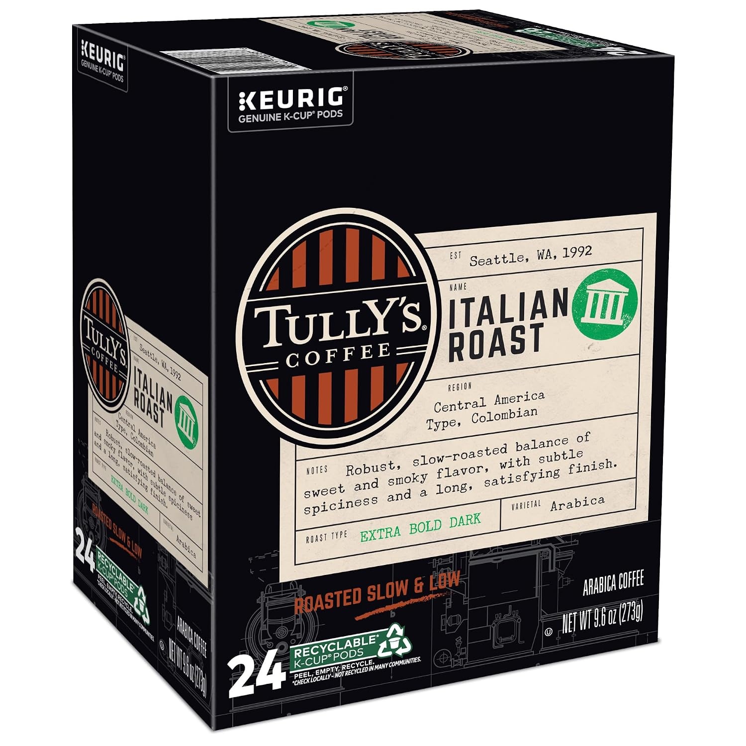 image:imageTullys Coffee Italian Roast Keurig SingleServe KCup Pods Dark Roast Coffee 96 CountItalian Roast
