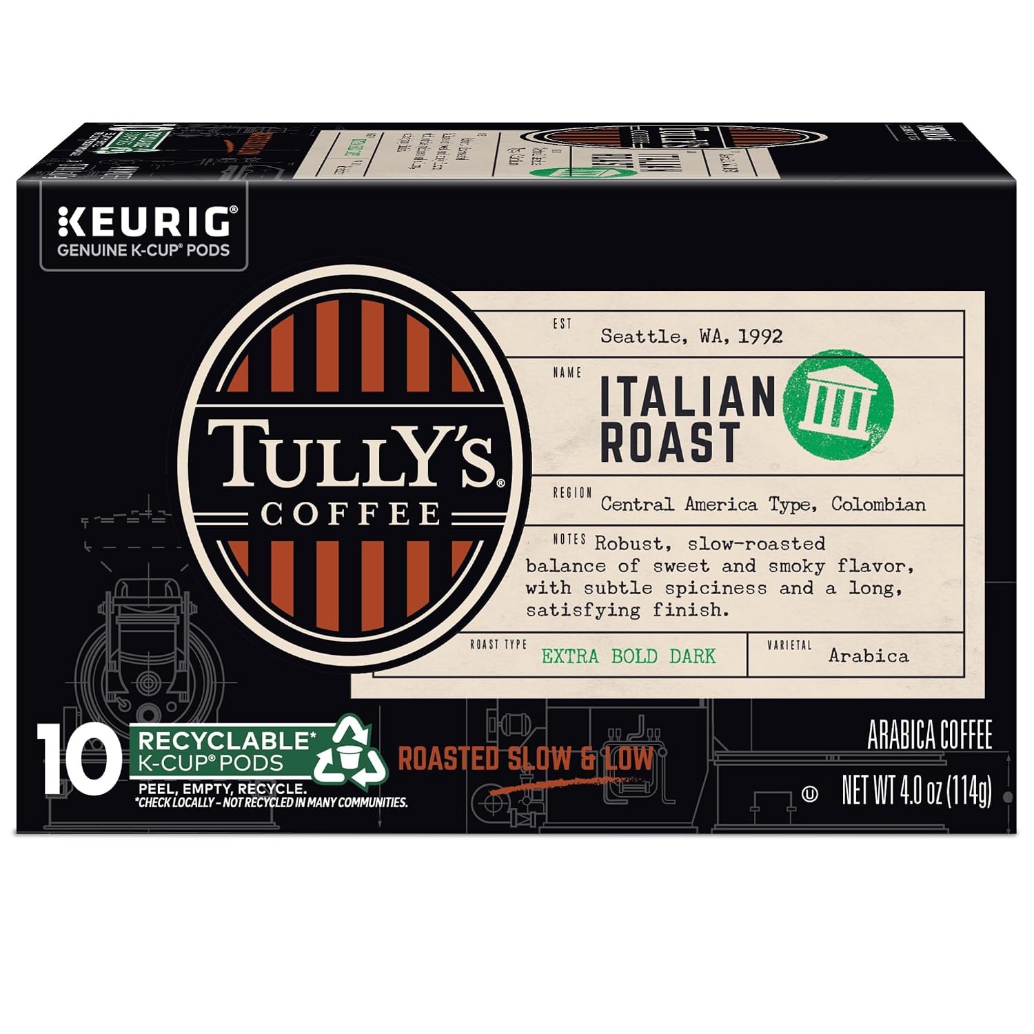 image:imageTullys Coffee Italian Roast Keurig SingleServe KCup Pods Dark Roast Coffee 96 CountItalian Roast