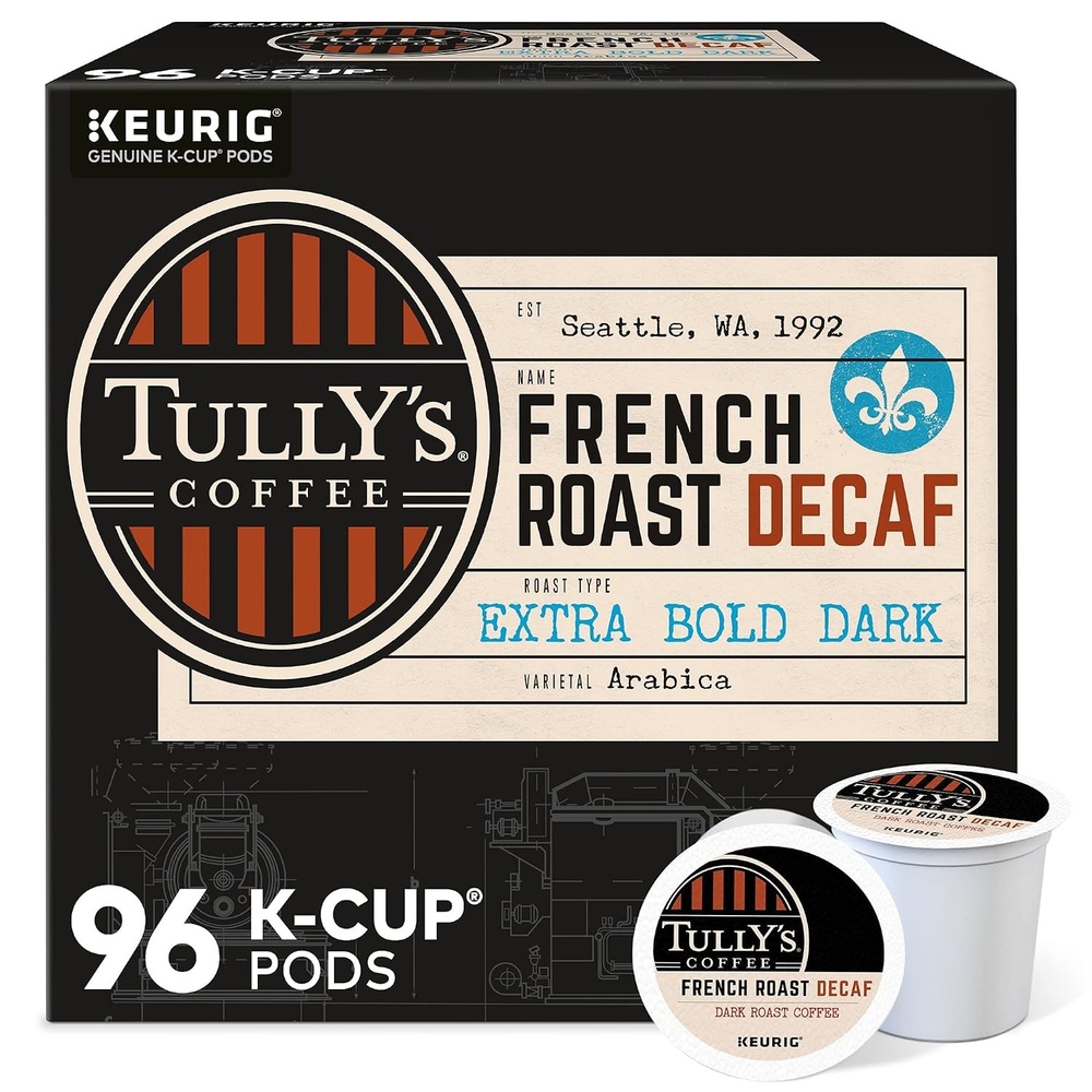 image:imageTullys Coffee Breakfast Blend Keurig SingleServe KCup Pods Light Roast Coffee 96 CountDecaf French Roast